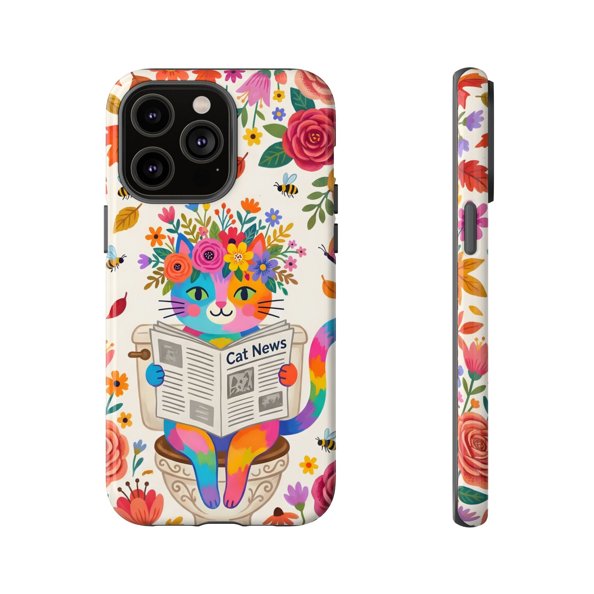 Floral Rainbow Cat iPhone Case | Cat News Design