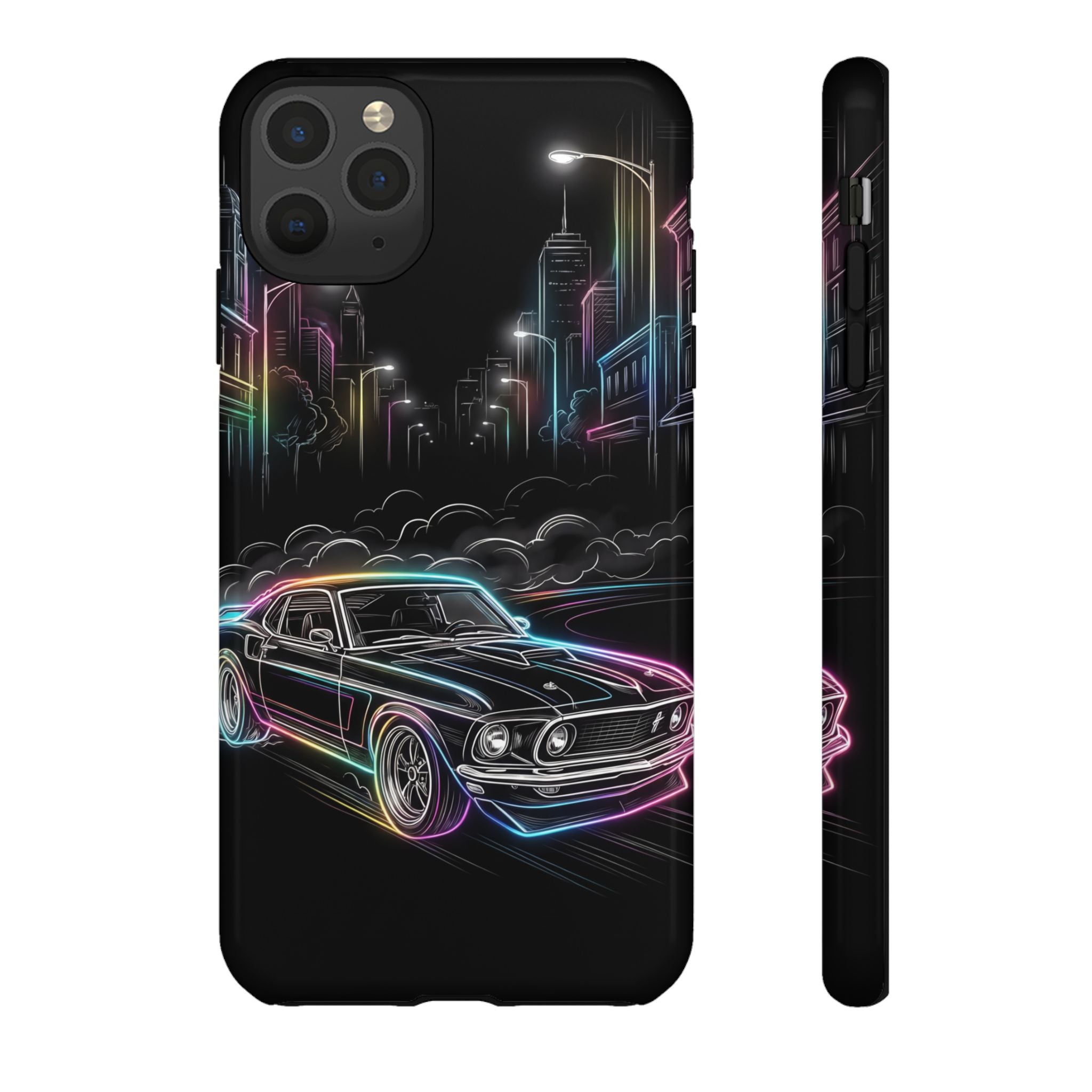 Neon Muscle Car iPhone Case | Retro City Nightscape