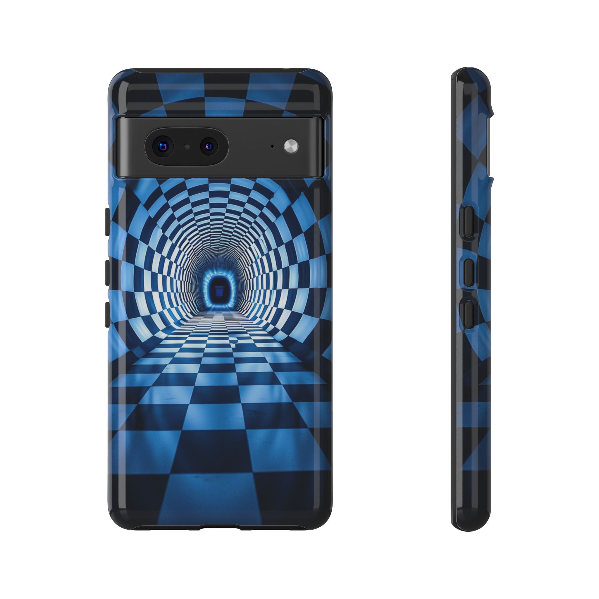 Blue Checkered Tunnel Google Pixel Case — 3D Optical Illusion Tough Case