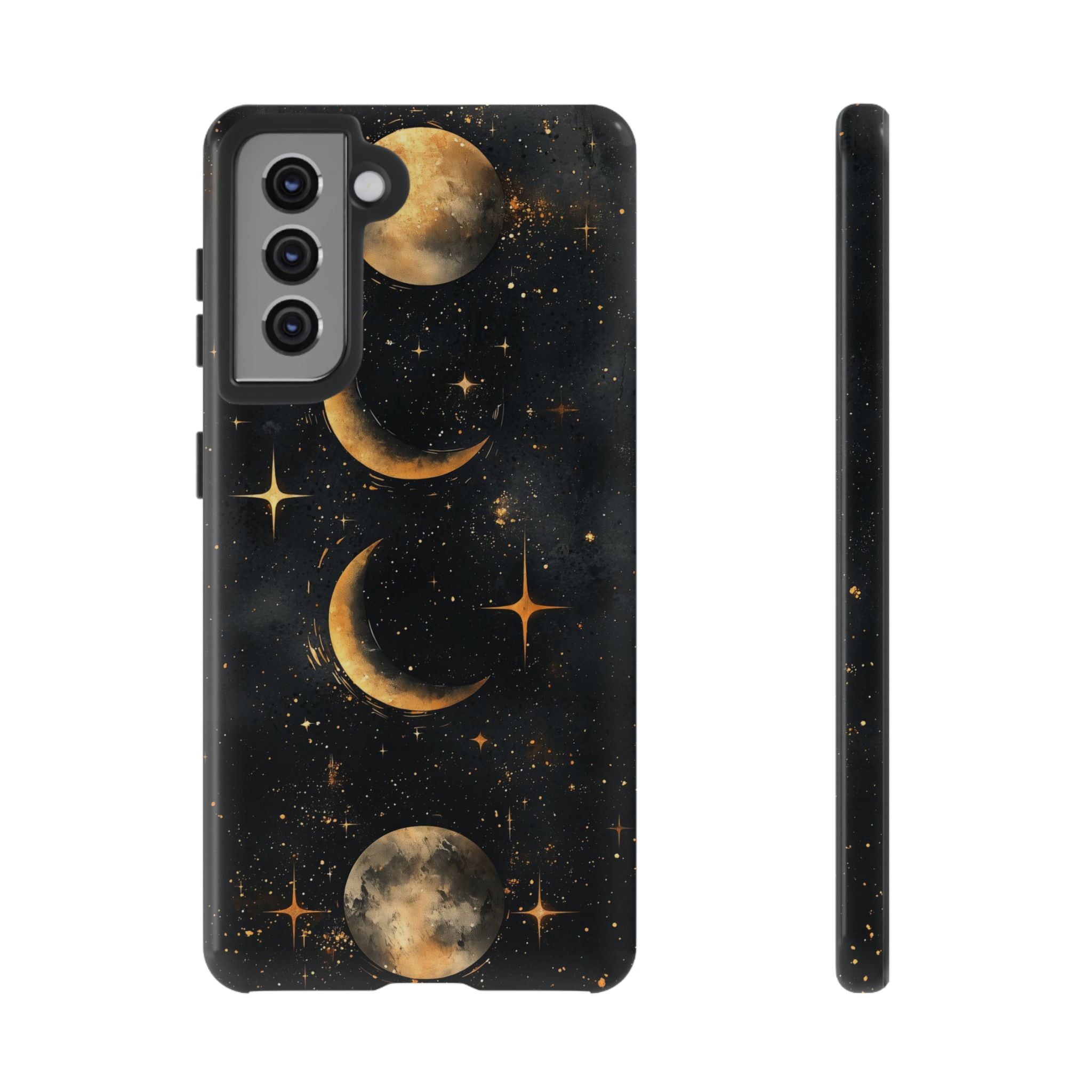 Celestial Moon Phases Tough Samsung Galaxy Case | Gold Crescent & Full Moon Galaxy Design