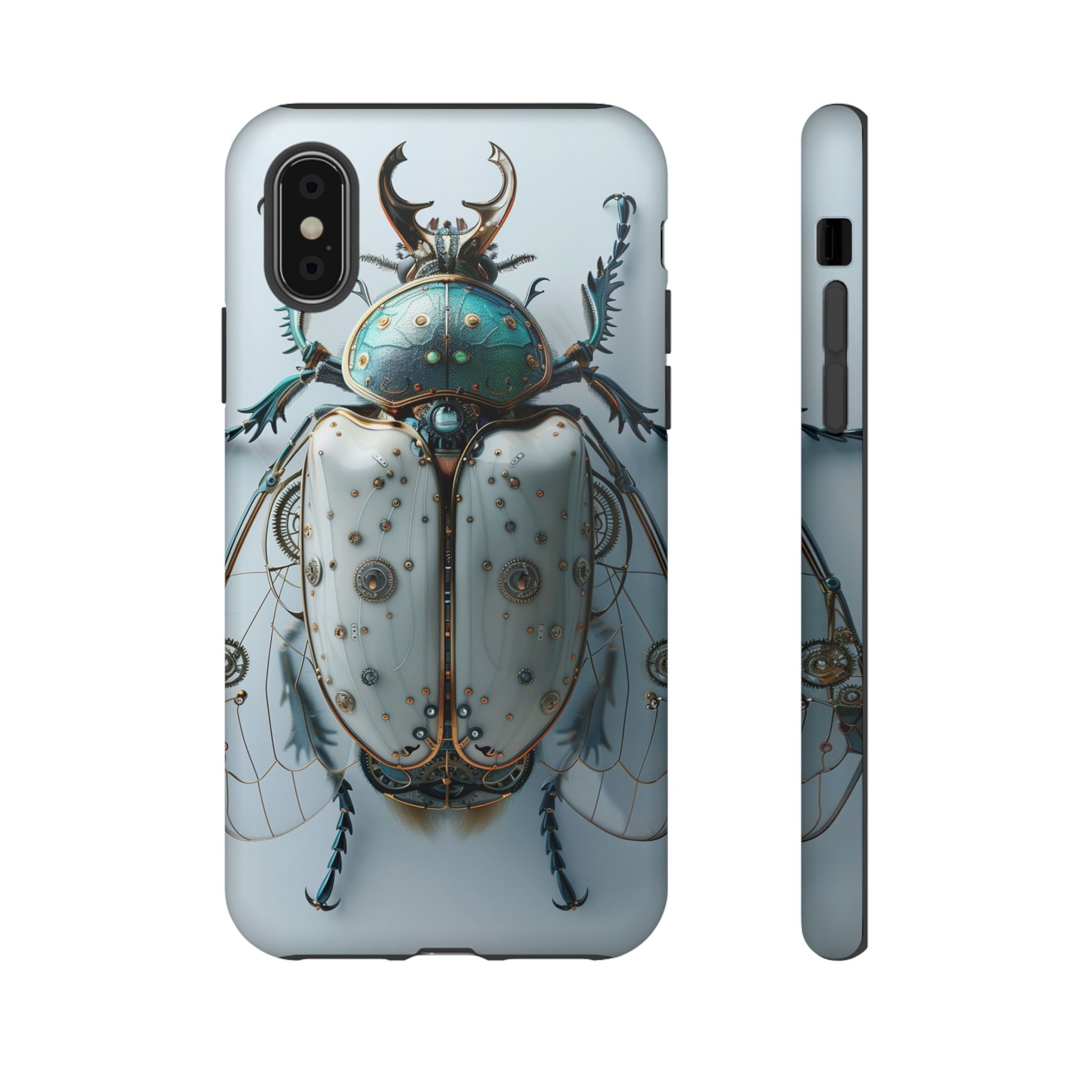 Steampunk White Beetle Protective Tough iPhone Case