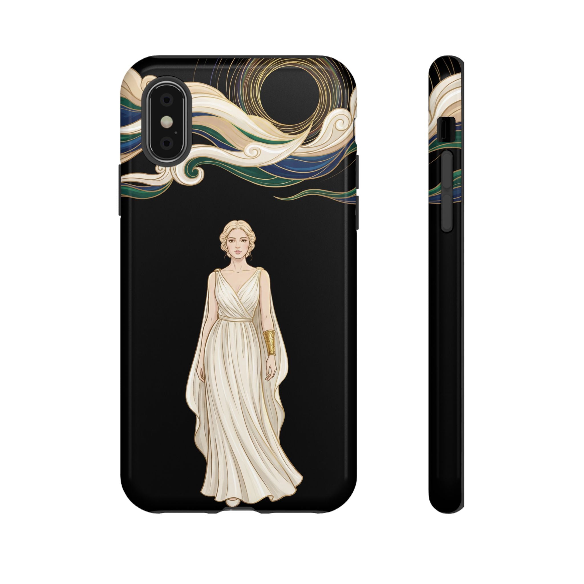 Art Nouveau Goddess iPhone Case | Elegant Woman Illustration on Black