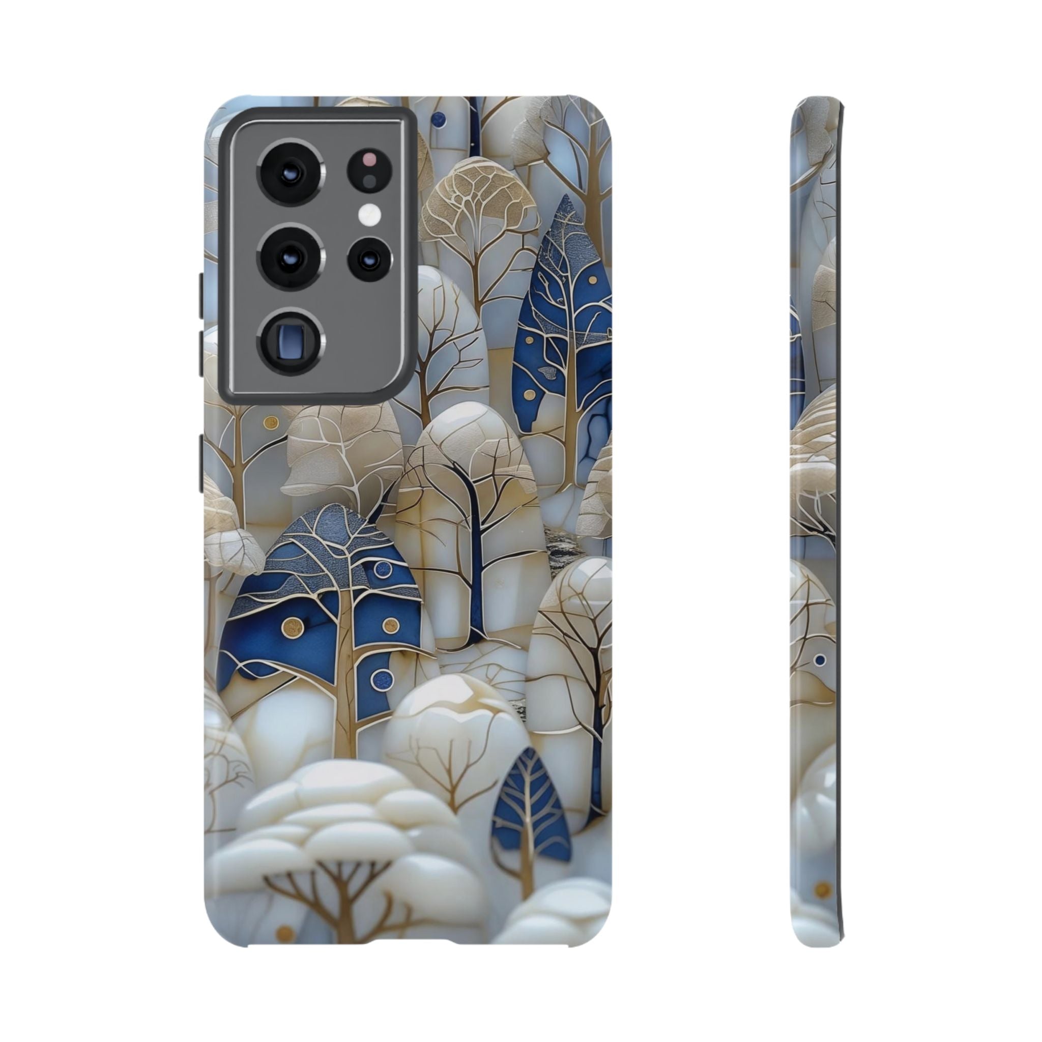 Blue Gold Winter Forest Samsung Galaxy Case — Elegant Tree Pattern Tough Case