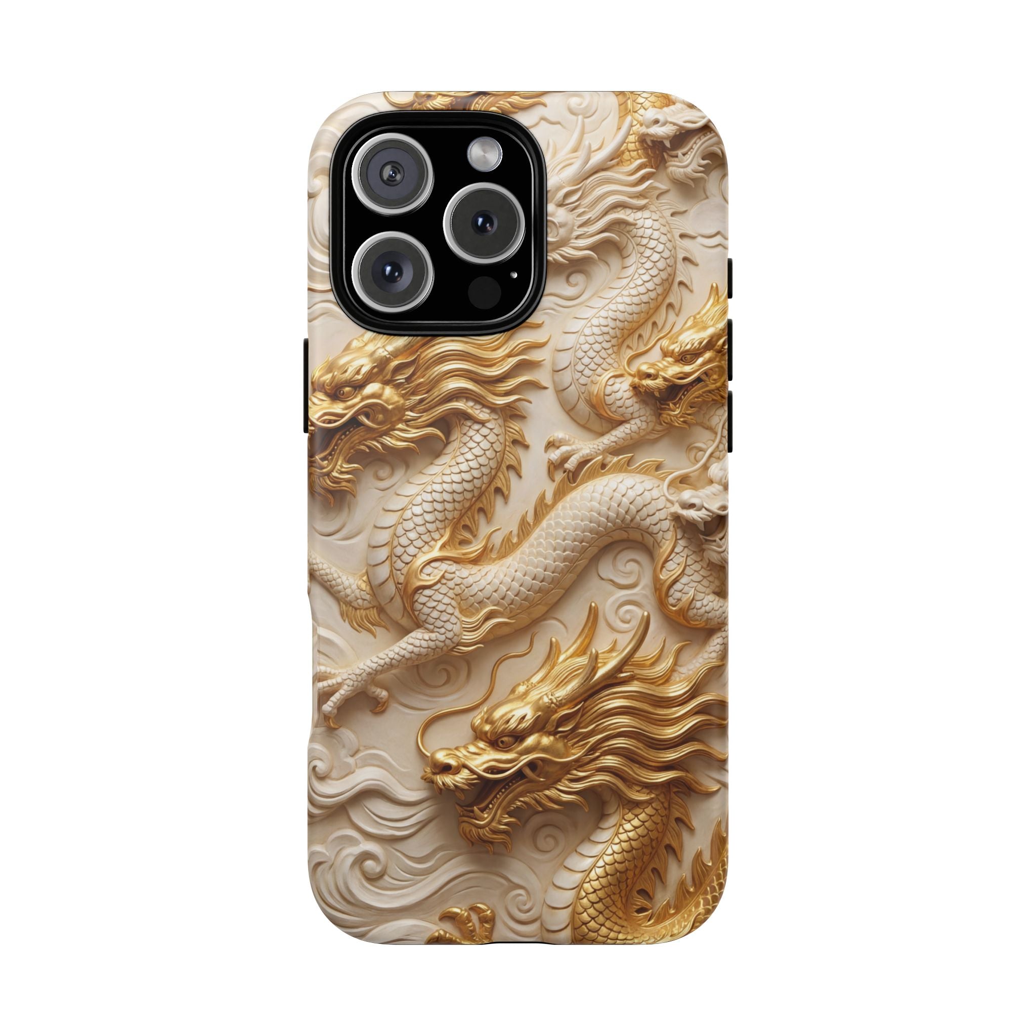 Dragon Relief iPhone Case — Gold Carved Dragon Protective Cover