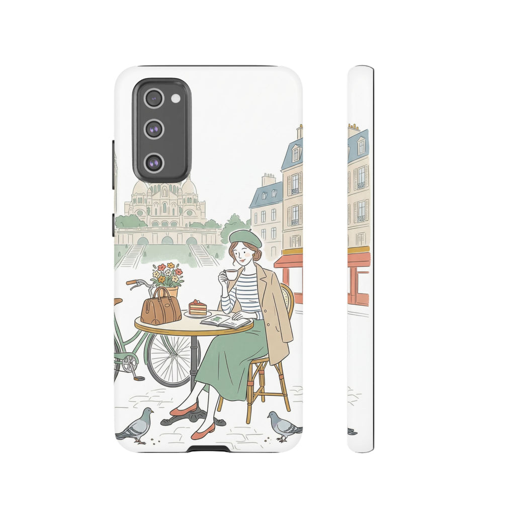 Paris Cafe Illustration Samsung Galaxy Phone Case | Vintage Bicycles & Pigeons Protective Cover