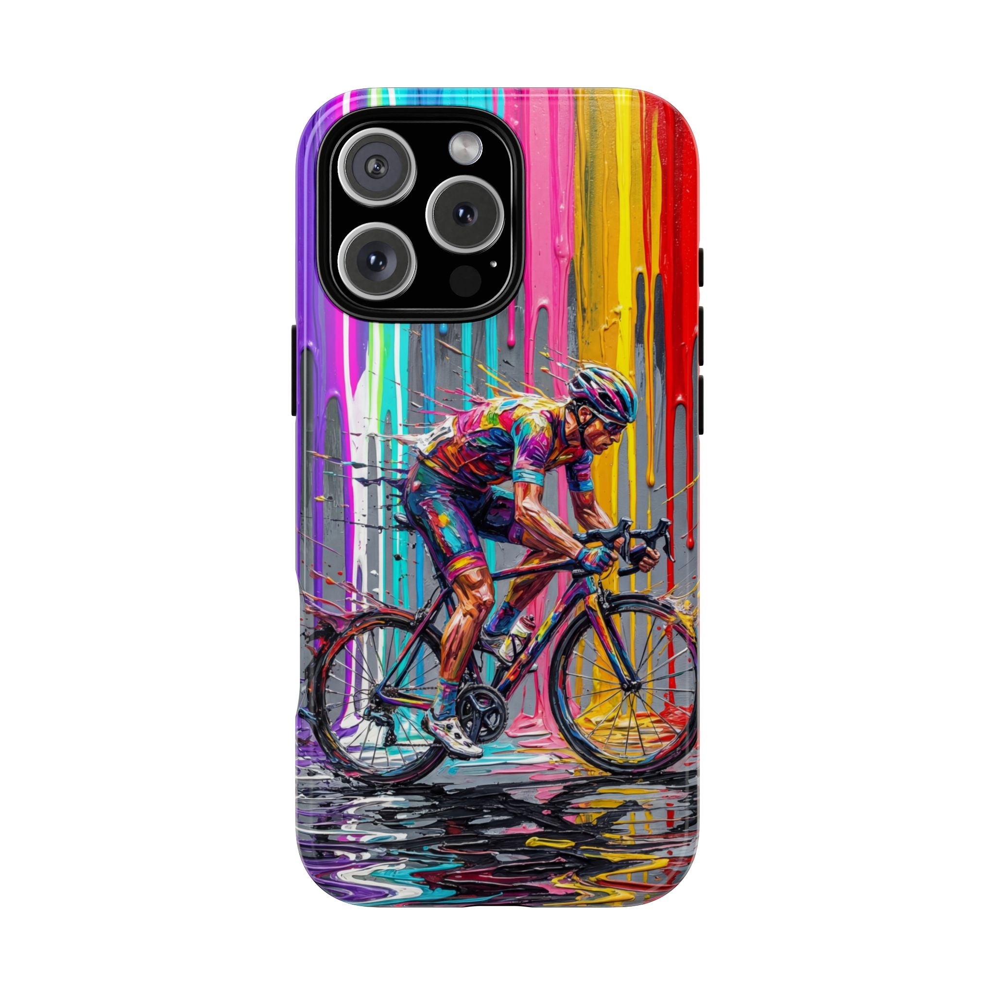 Cyclist Art iPhone Case | Colourful Drip Painting Tough Cases