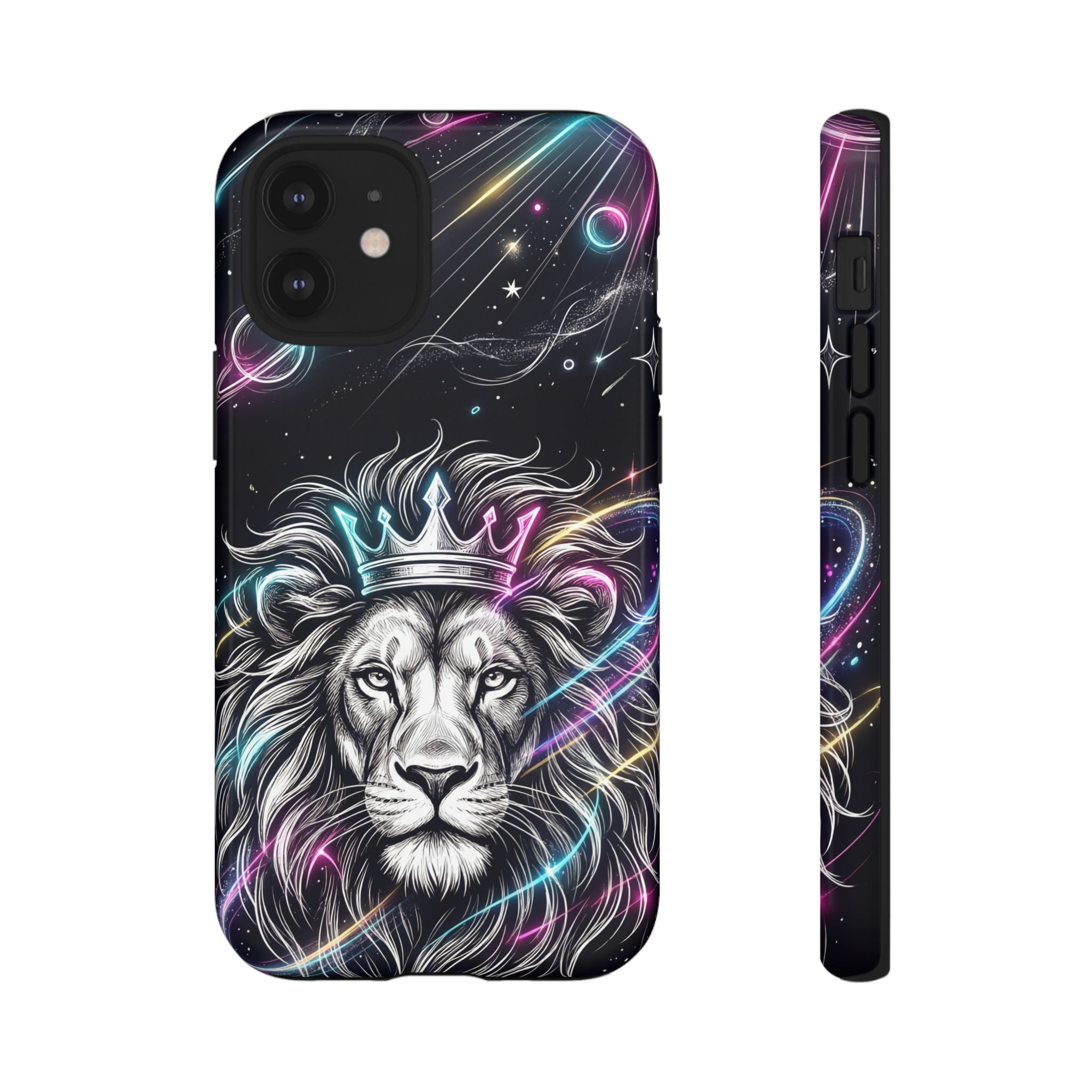 Galaxy Lion iPhone Case | Neon Crowned Lion Protective Case