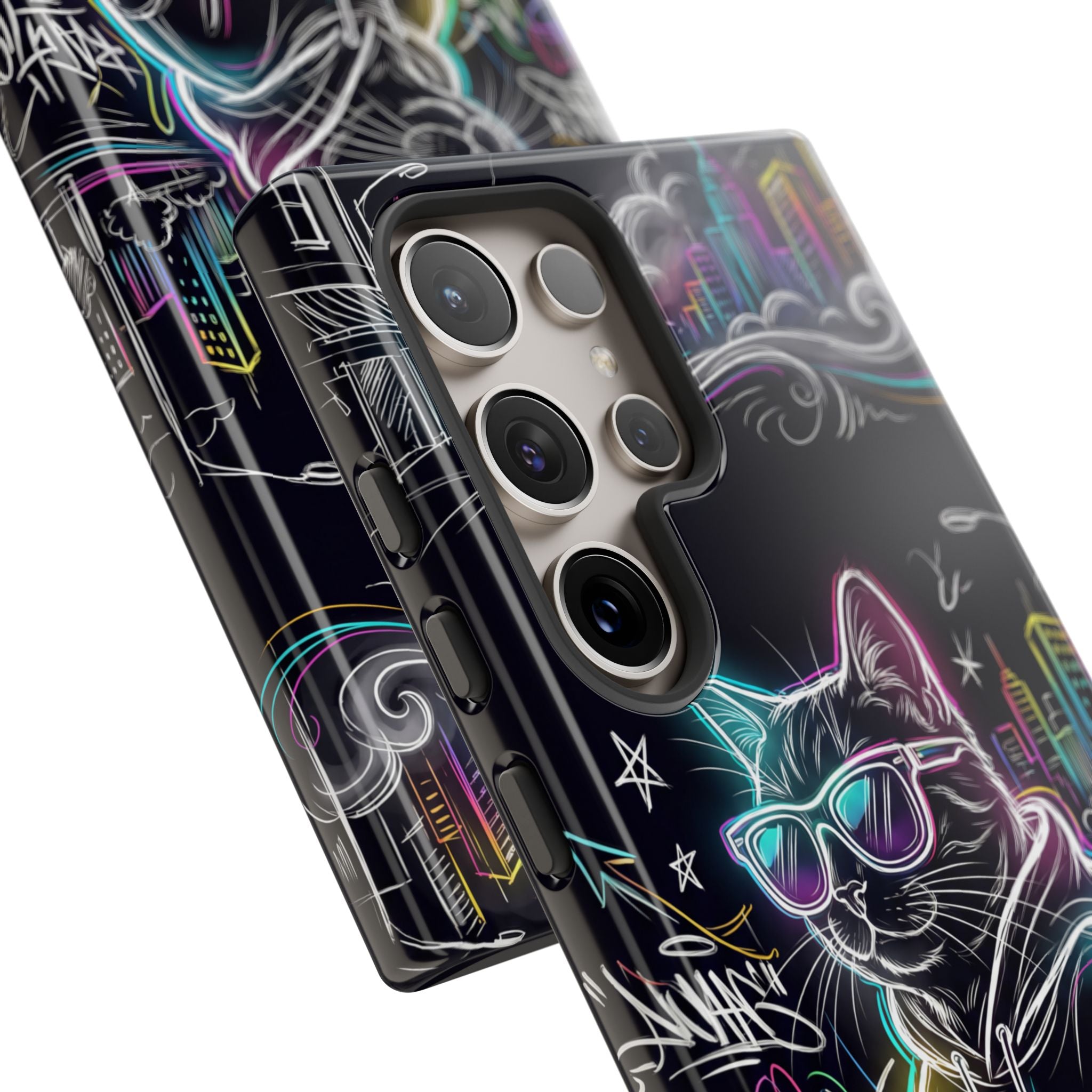 Cool Hoodie Neon Street Cat Samsung Galaxy Phone Case