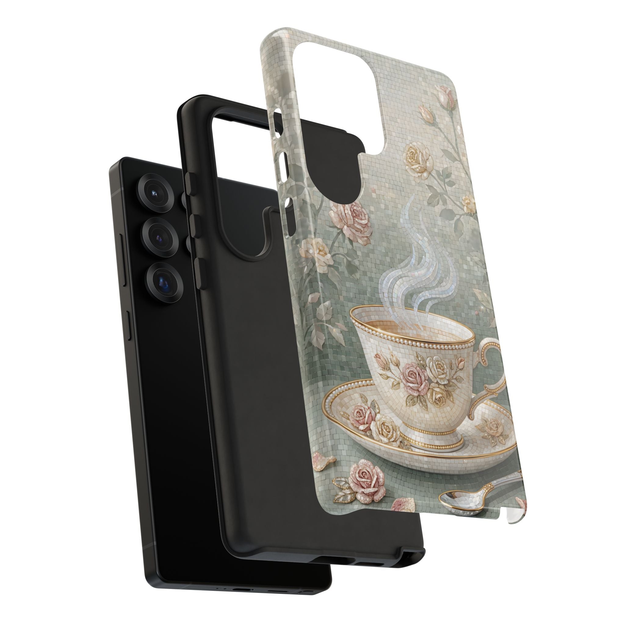 Vintage Floral Teacup Samsung Galaxy Phone Case — Elegant Romantic Smartphone Cover
