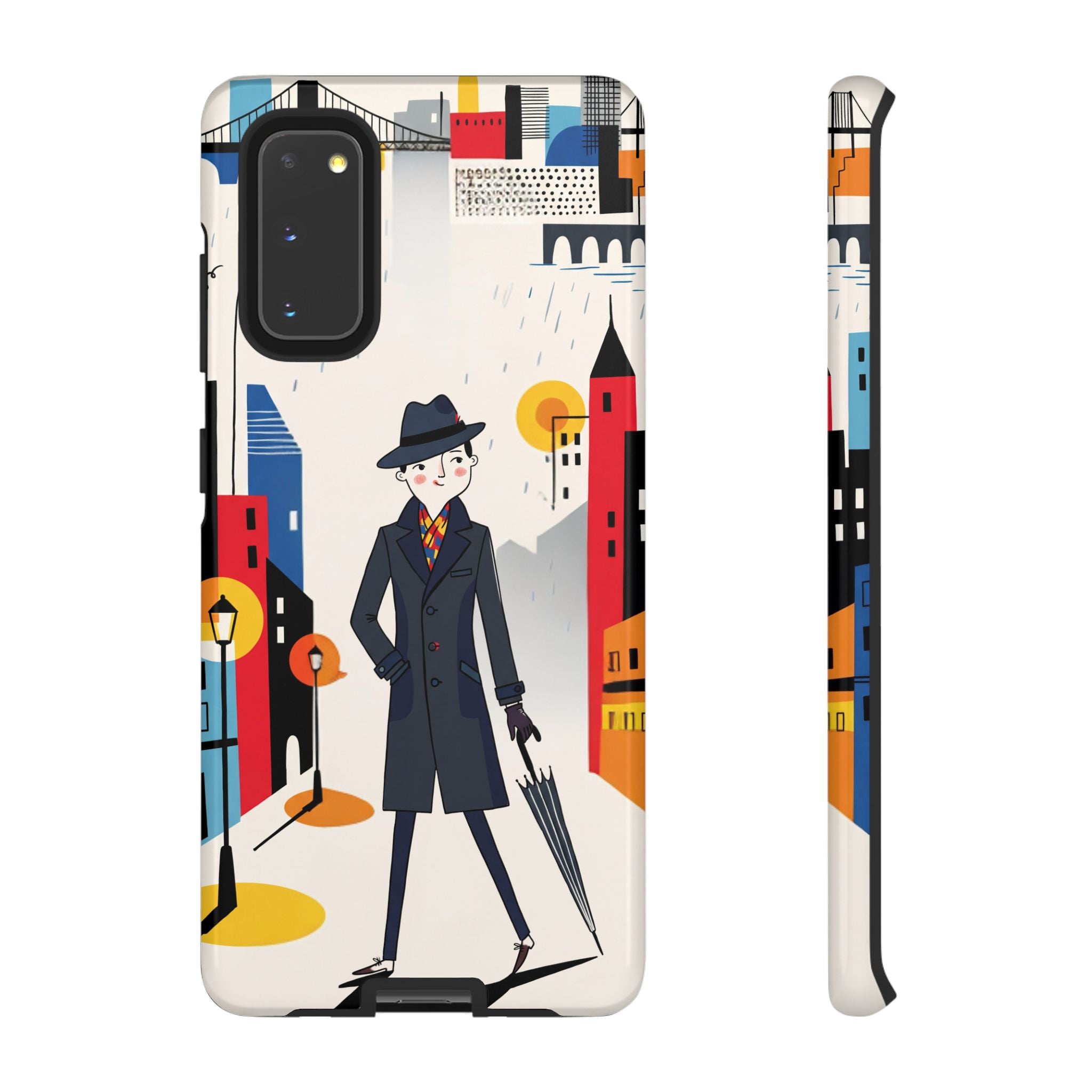 Retro Gentleman in Cityscape Illustration Samsung Galaxy Phone Case