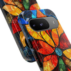 Stained Glass Flower Google Pixel Case — Colorful Mosaic Protective Cover