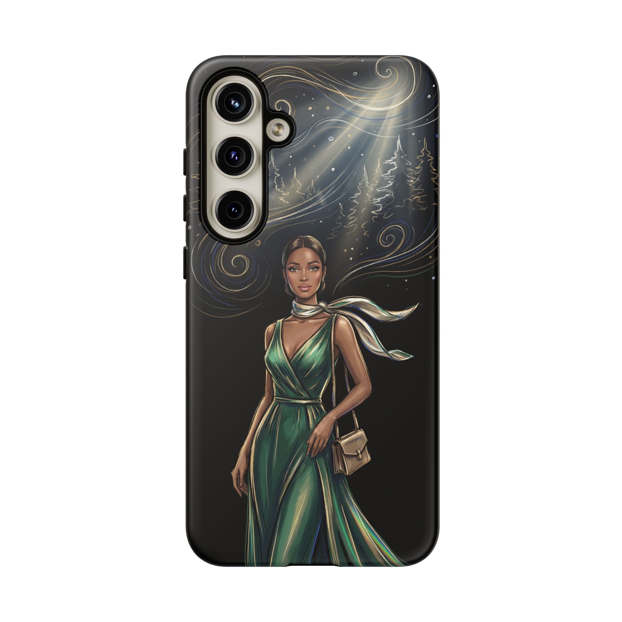 Elegant Woman in Green Dress Art Protective Tough Samsung Galaxy Phone Case