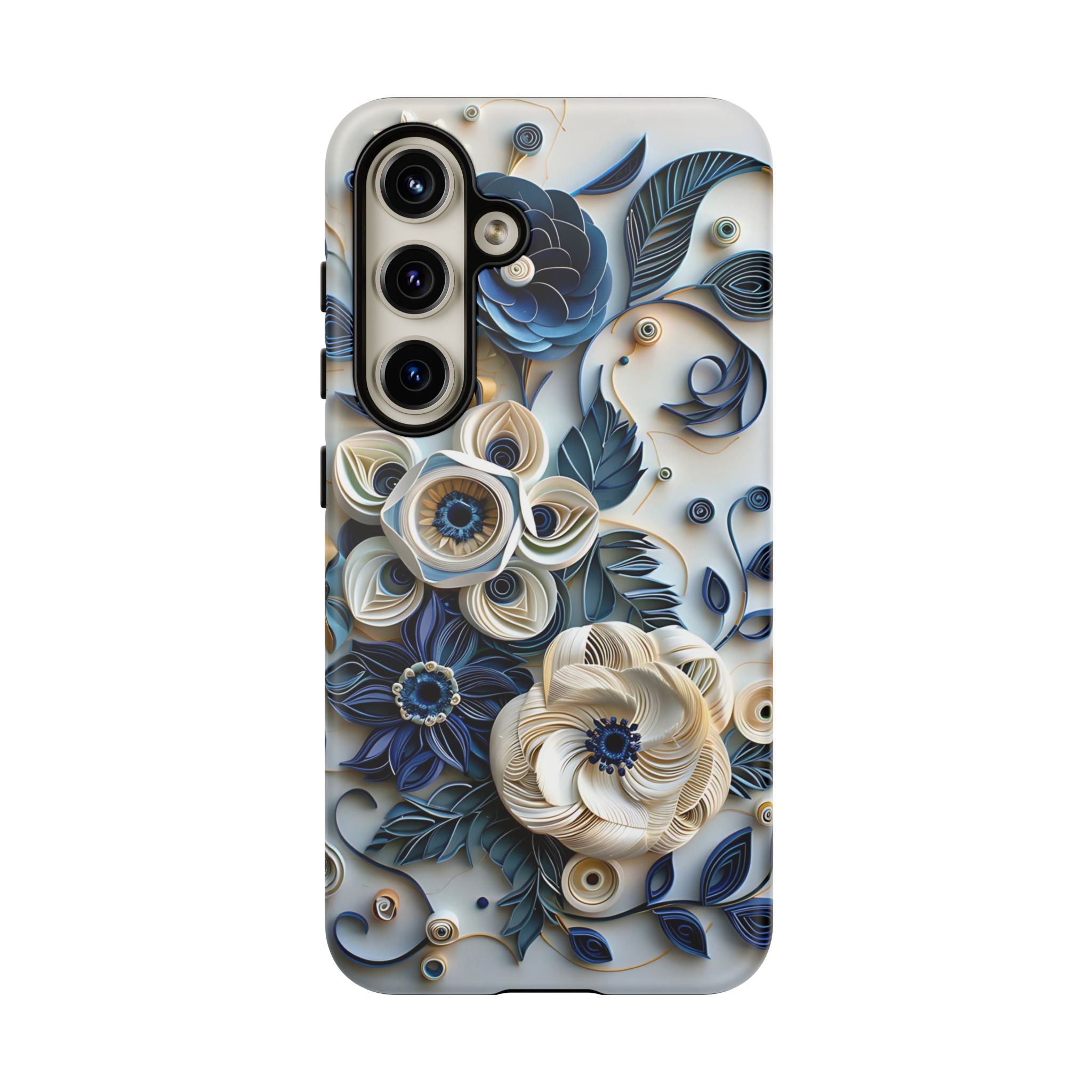 Floral Quilled Art Samsung Galaxy Case — Blue & Cream Decorative Protection