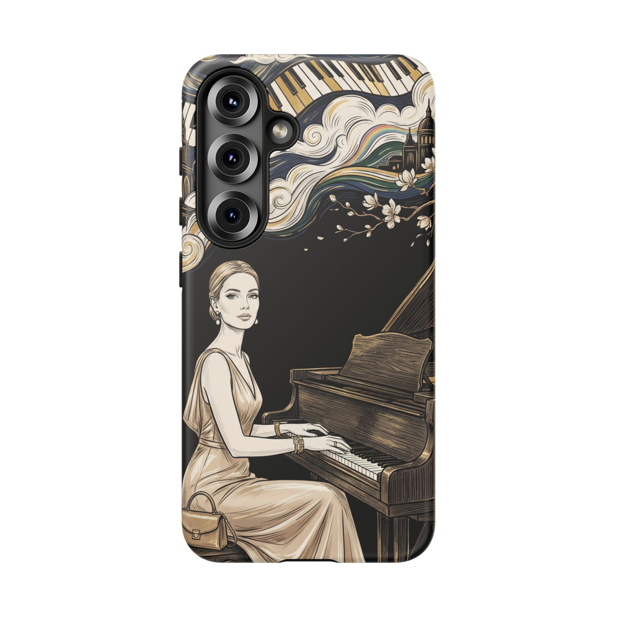 Elegant Piano Woman Samsung Galaxy Phone Case | Vintage Art Deco Music Design