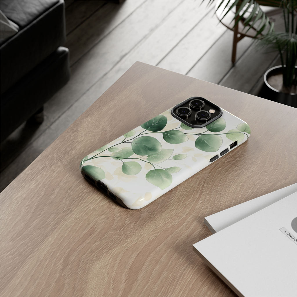 Botanical Eucalyptus Tough iPhone Case | Green Watercolour Leaf