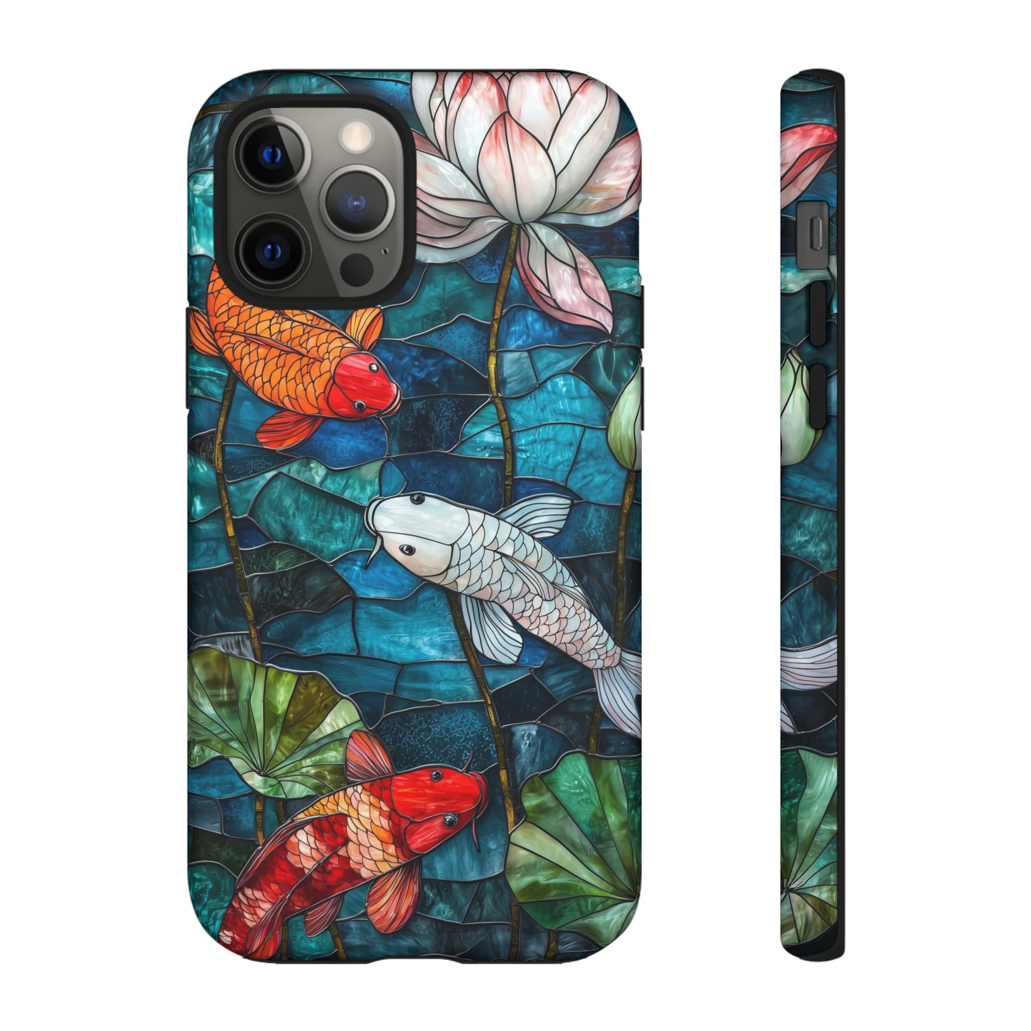 Koi Pond Tough iPhone Case — Stained Glass Lotus & Koi Design