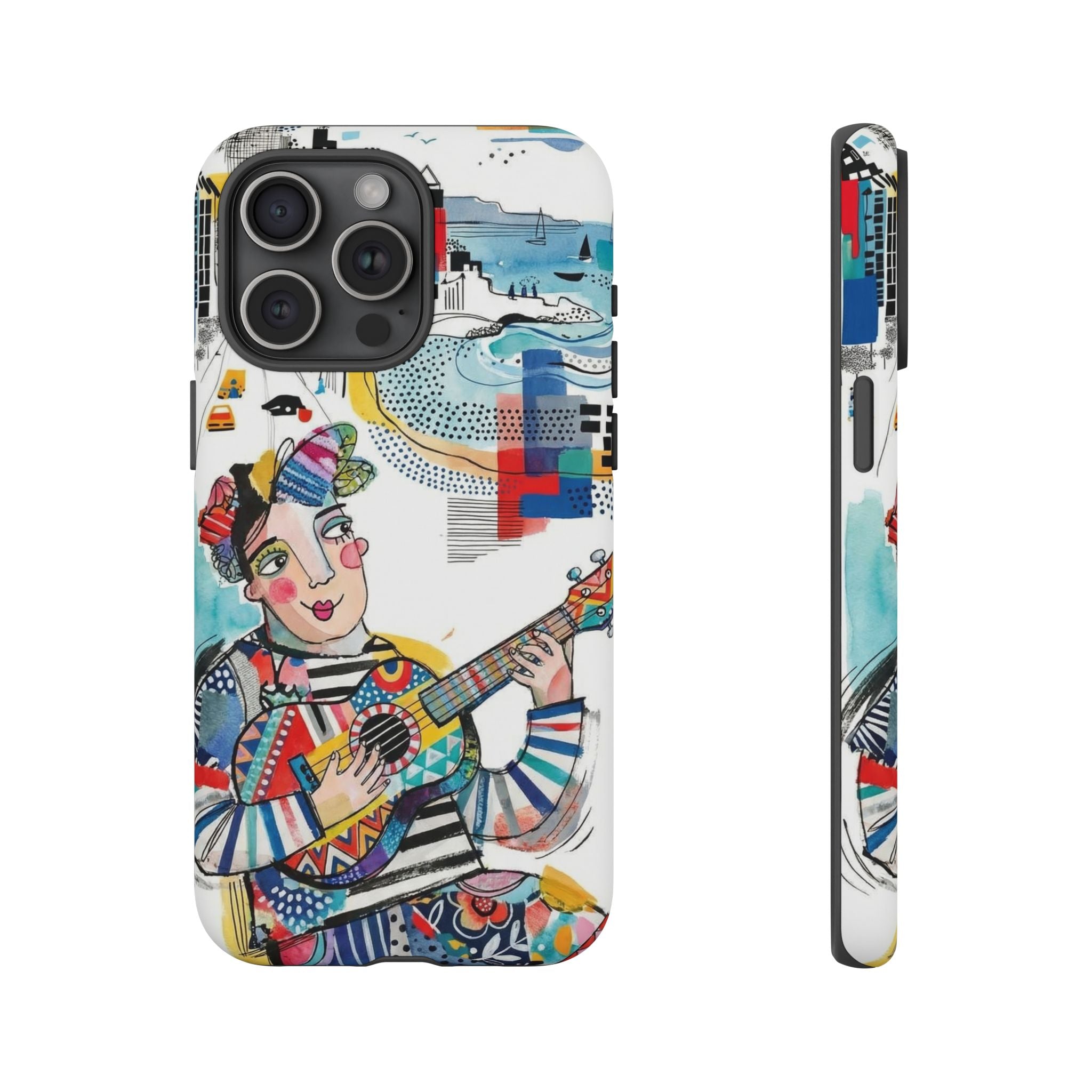 Artistic Musician iPhone Case | Colorful Guitar Cityscape Tough Case