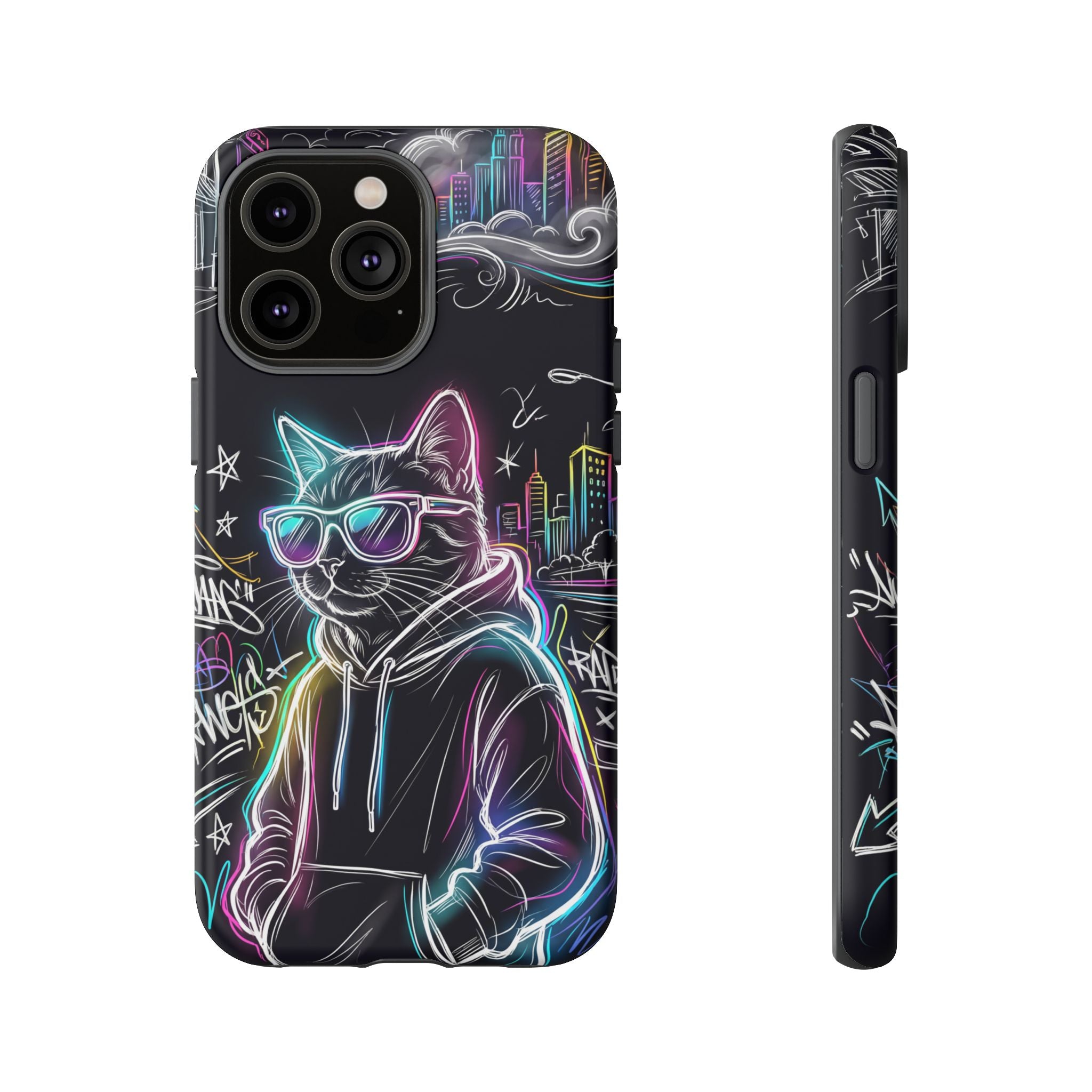 Cool Hoodie Neon Street Cat iPhone Case