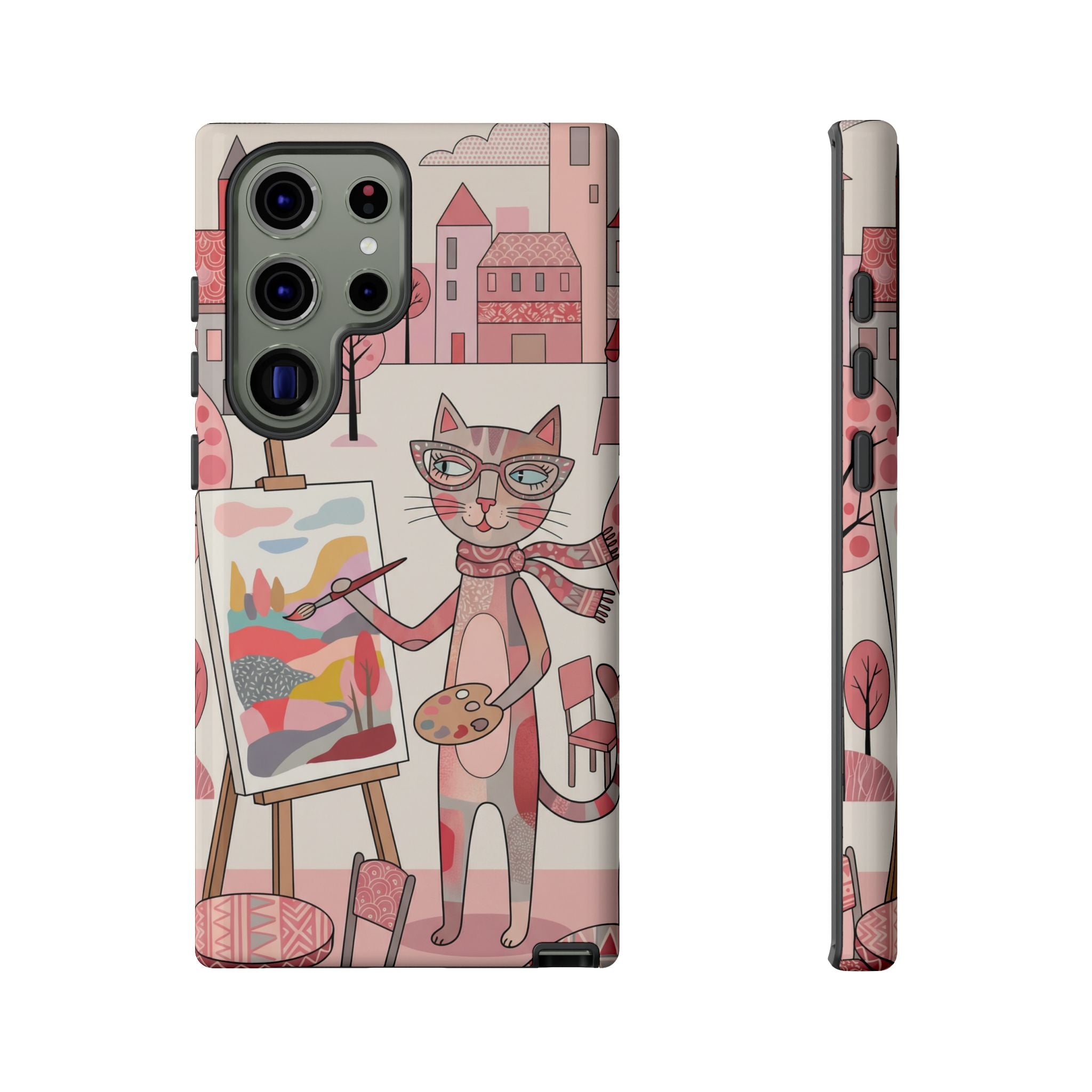 Artistic Cat Samsung Galaxy Phone Case | Painter Kitty Illustration Tough Case