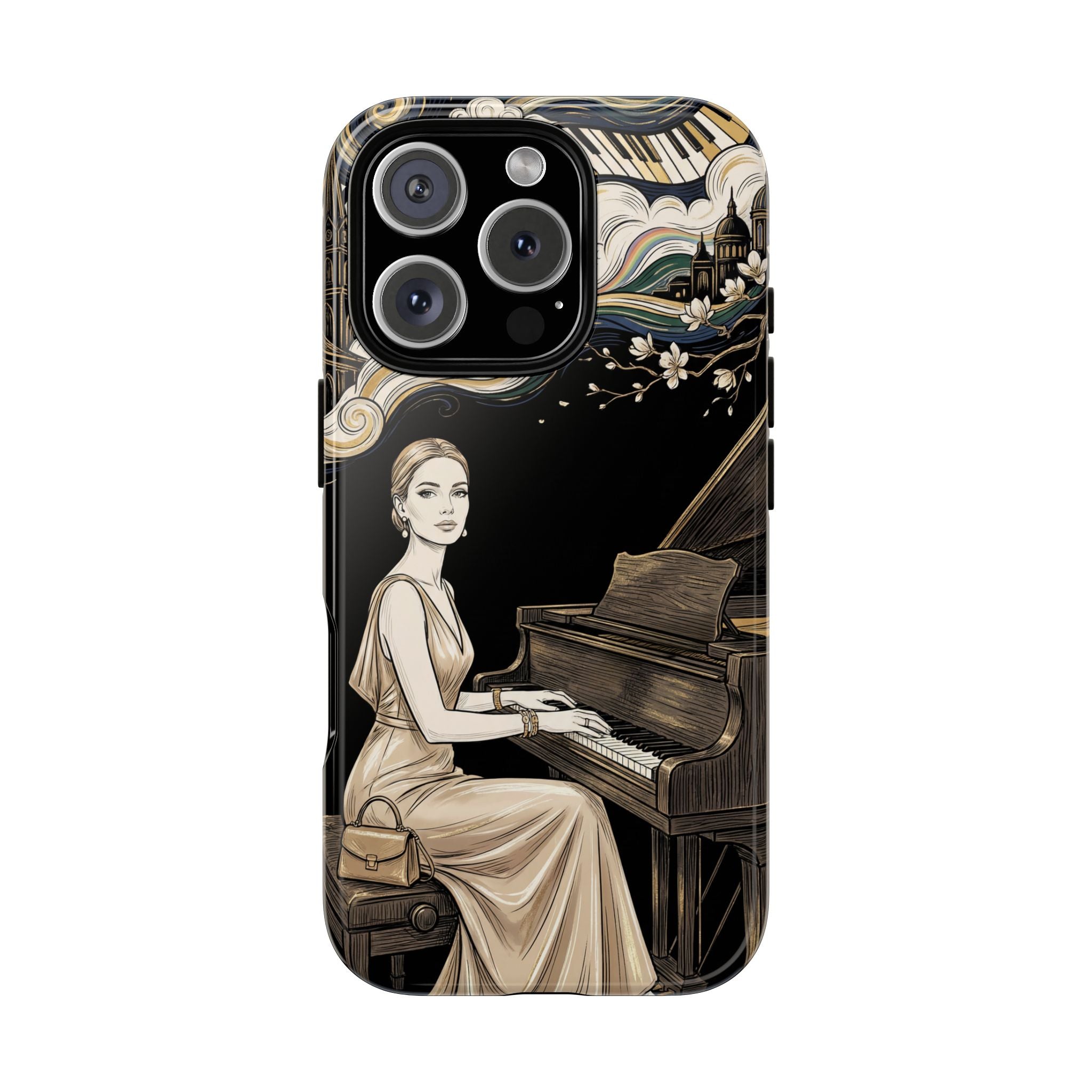 Elegant Piano Woman iPhone Case | Vintage Art Deco Music Design