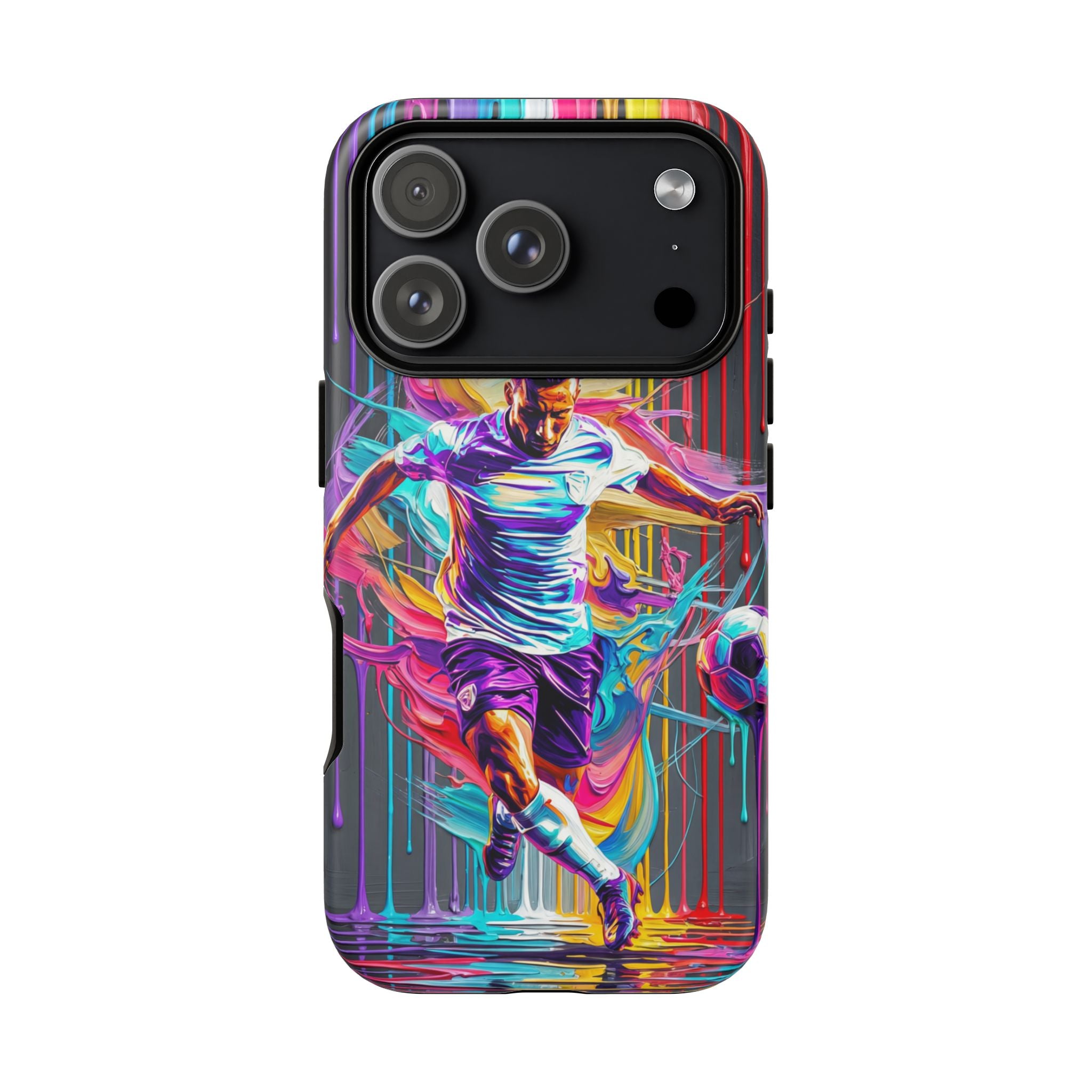 Soccer Player Neon Art iPhone Case | Vibrant Football Kick Protective Cover