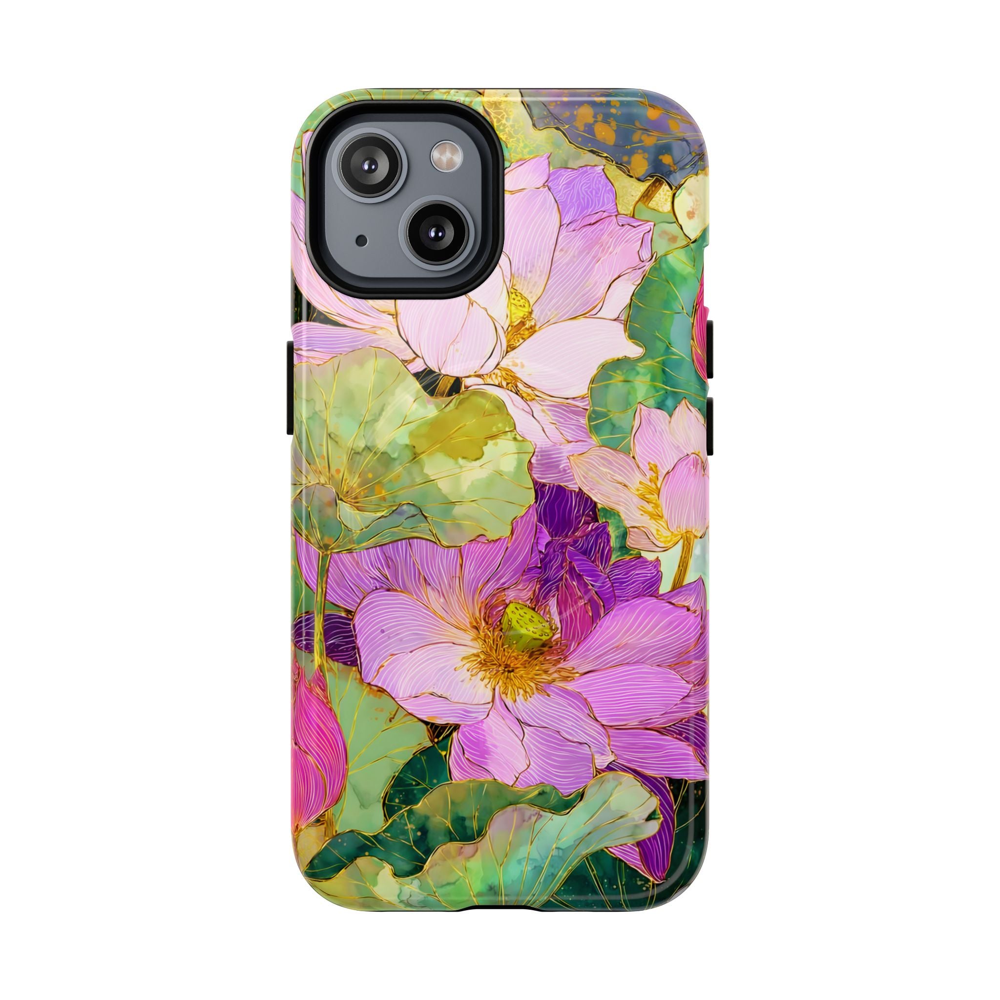 Floral Watercolor Tough MagSafe iPhone Case | Pink Lotus Garden Protective Cover