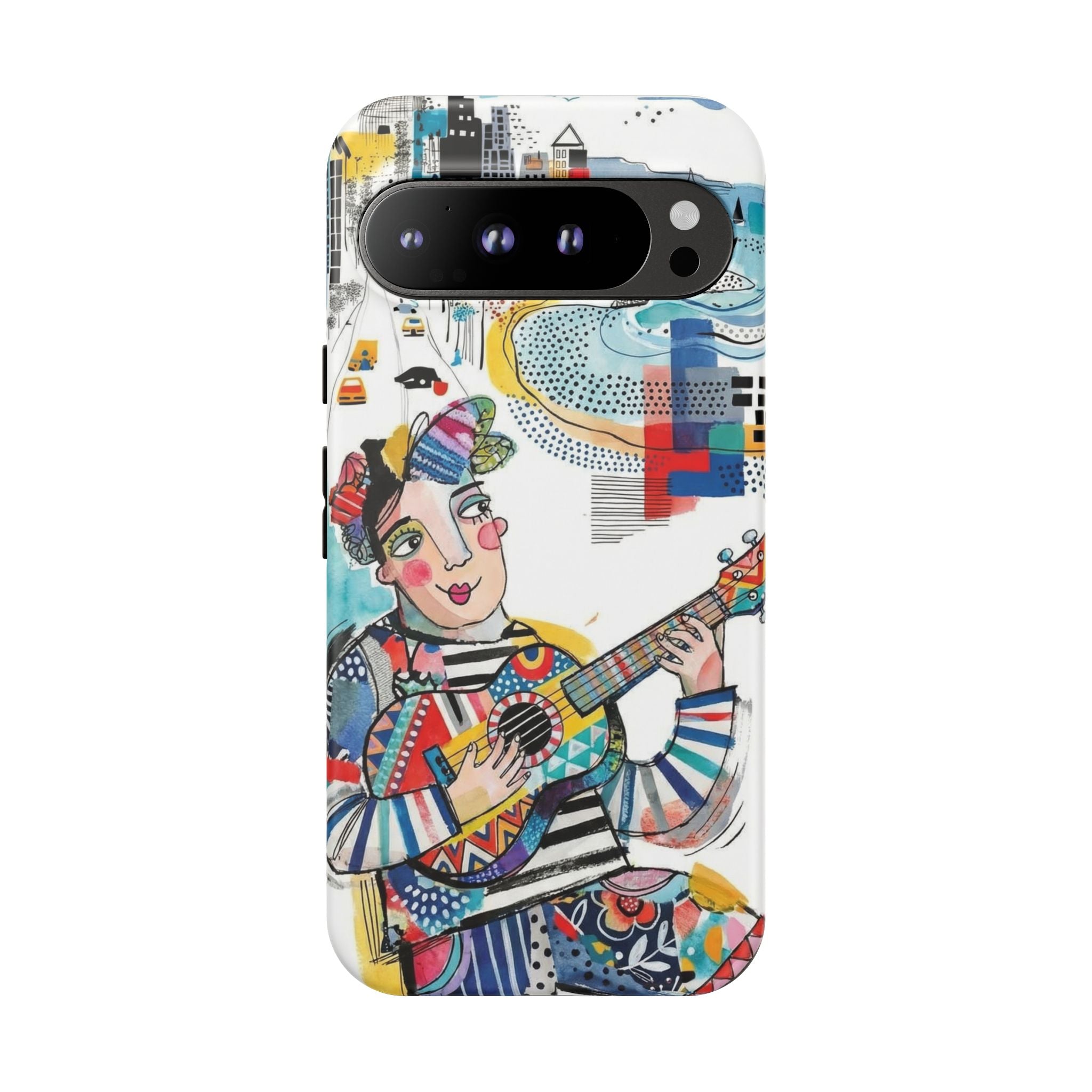 Artistic Musician Google Pixel Phone Case | Colorful Guitar Cityscape Tough Case