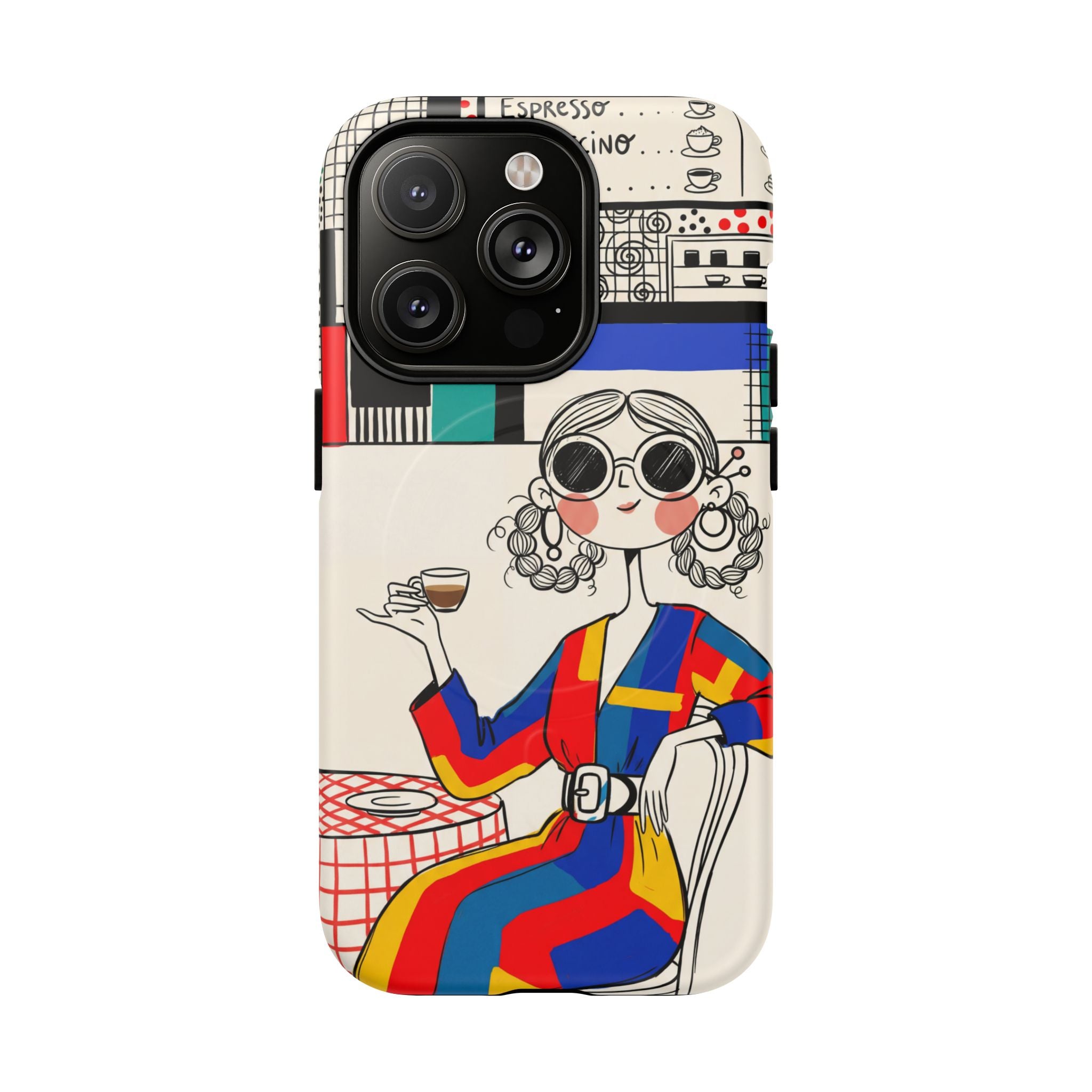 Retro Cafe MagSafe iPhone Case | Colourful Chic Woman Illustration