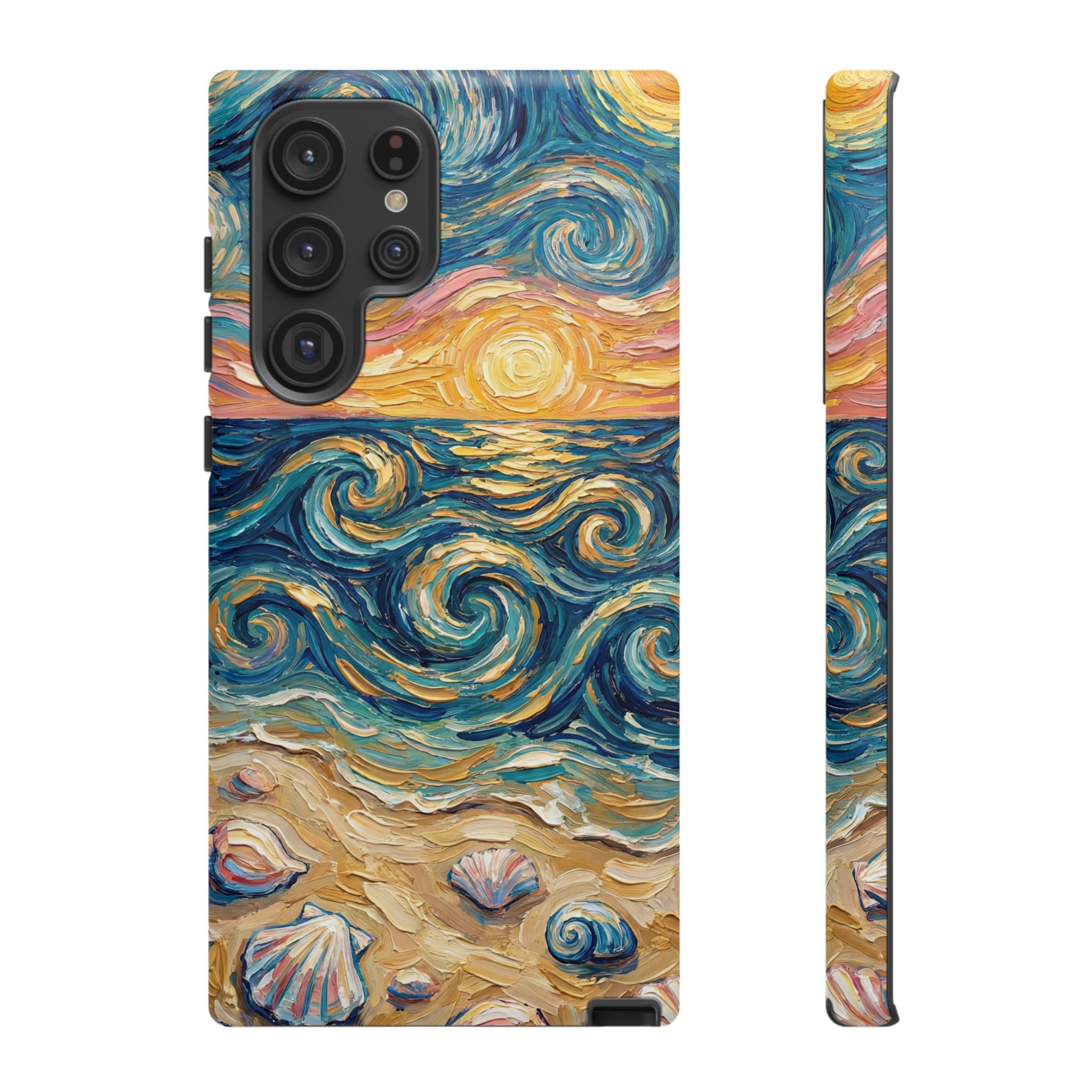 Sea Sunset Samsung Galaxy Case — Van Gogh‑Style Beach Waves with Shells
