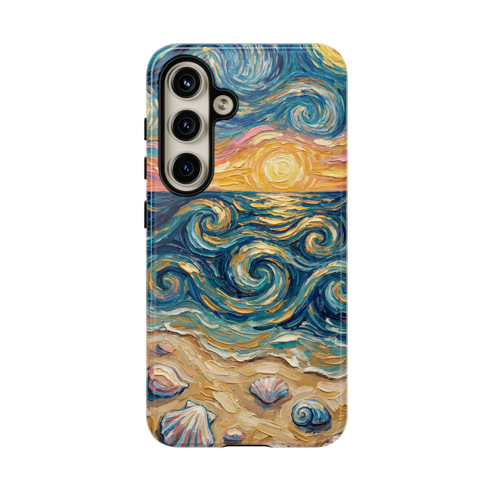 Sea Sunset Samsung Galaxy Case — Van Gogh‑Style Beach Waves with Shells