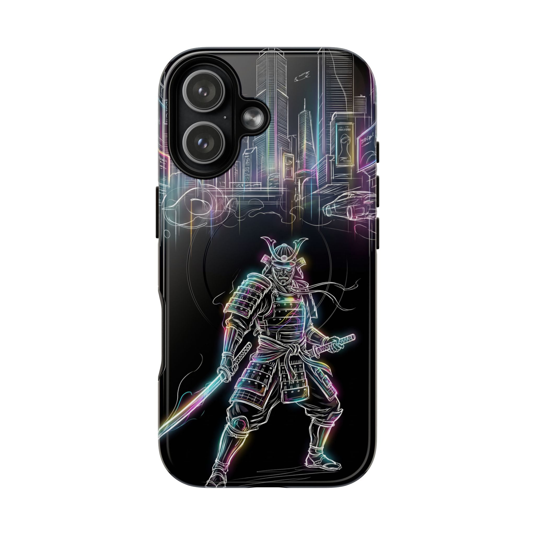 Neon Samurai MagSafe iPhone Case | Cyberpunk City Armor
