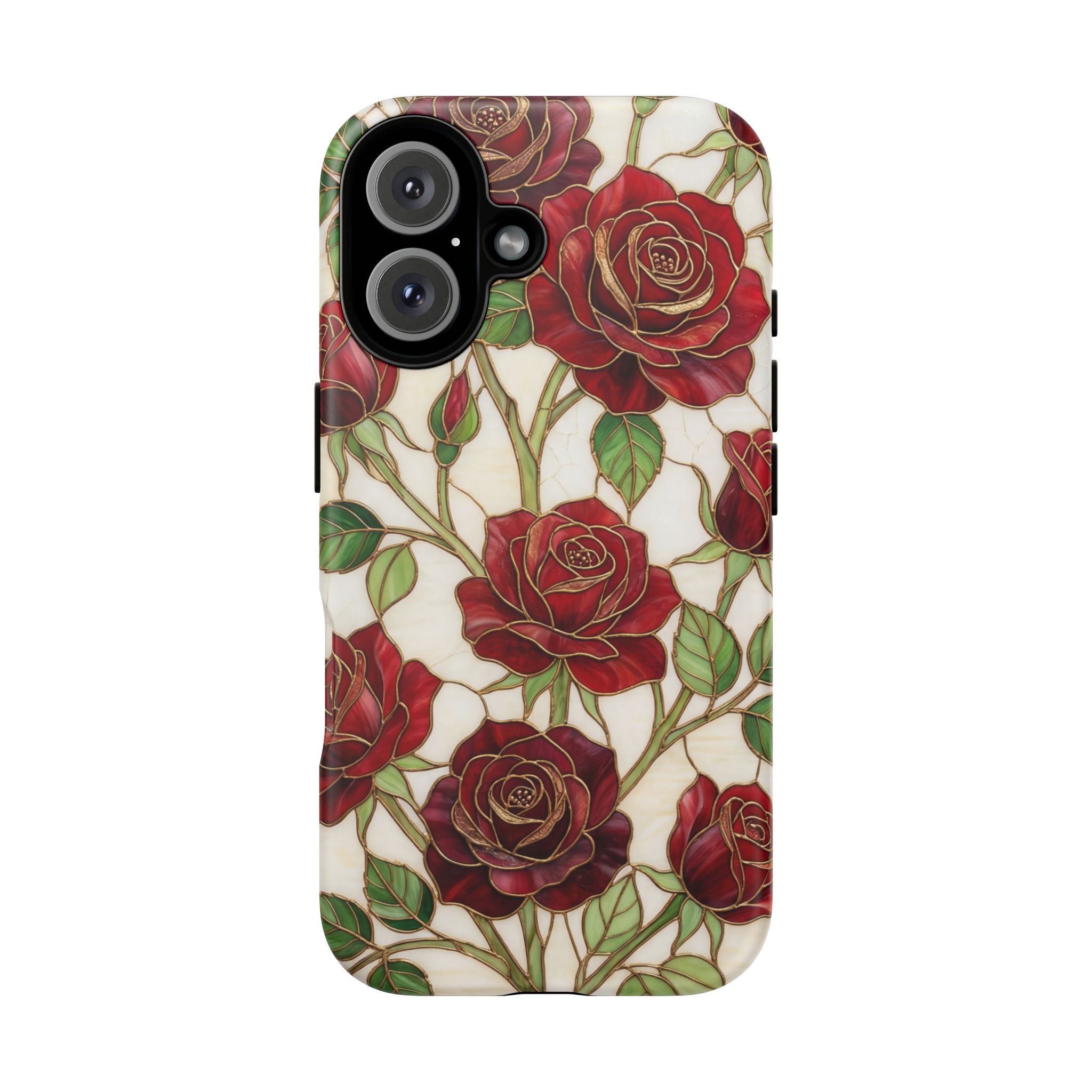 Red Rose Pattern Tough iPhone Case — Vintage Floral iPhone Protection