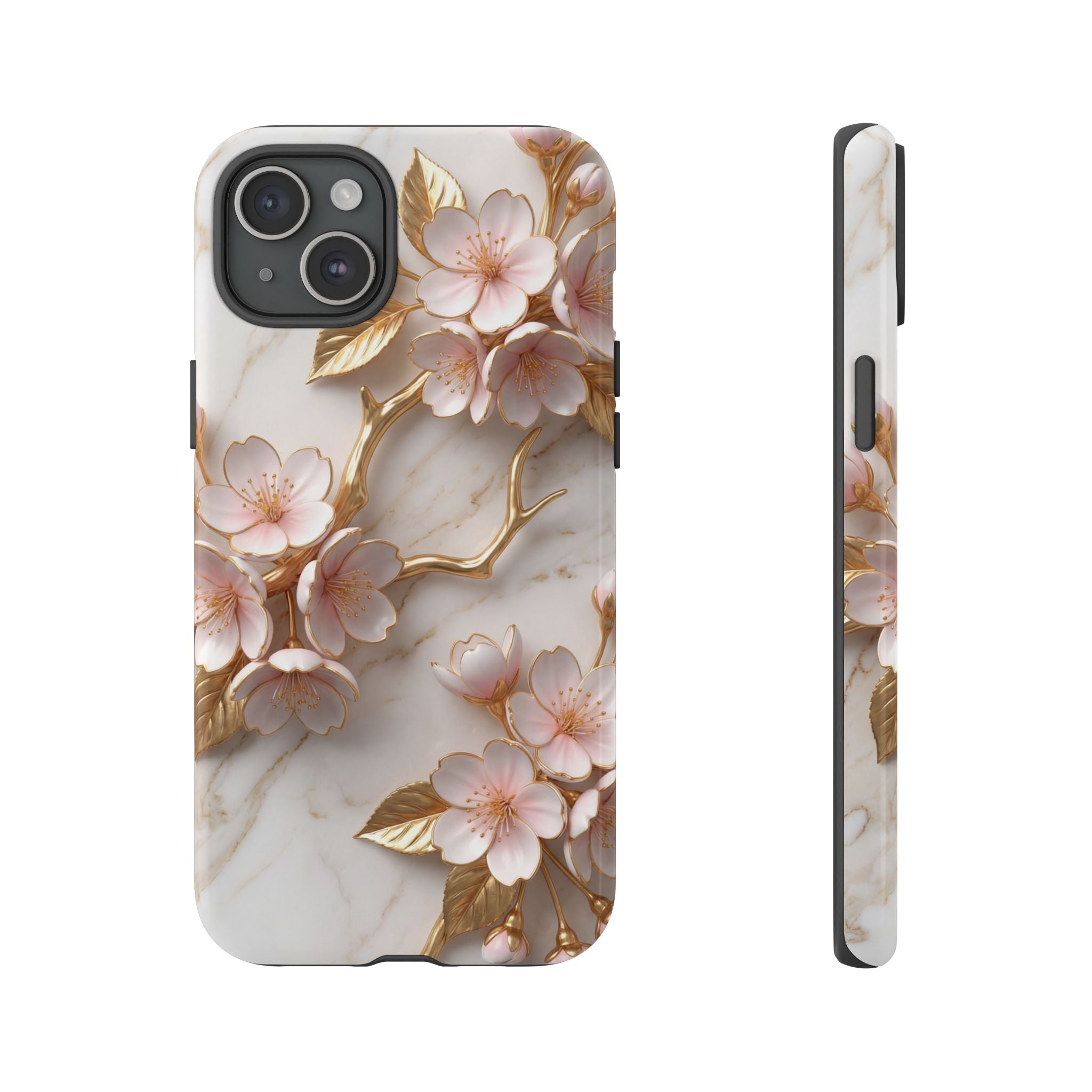 Floral Marble iPhone Case — Sakura Gold Cherry Blossom Tough Case