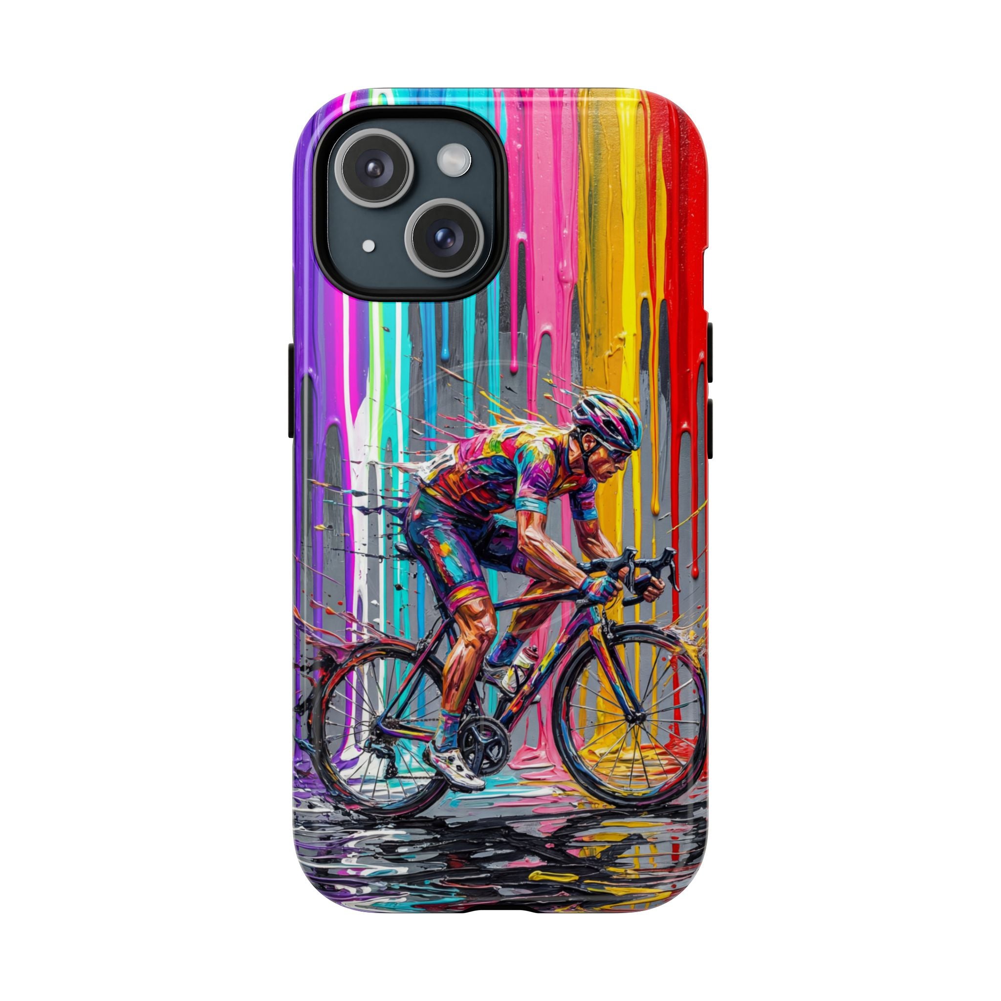 Cyclist Art MagSafe iPhone Case | Colourful Drip Painting Tough Cases