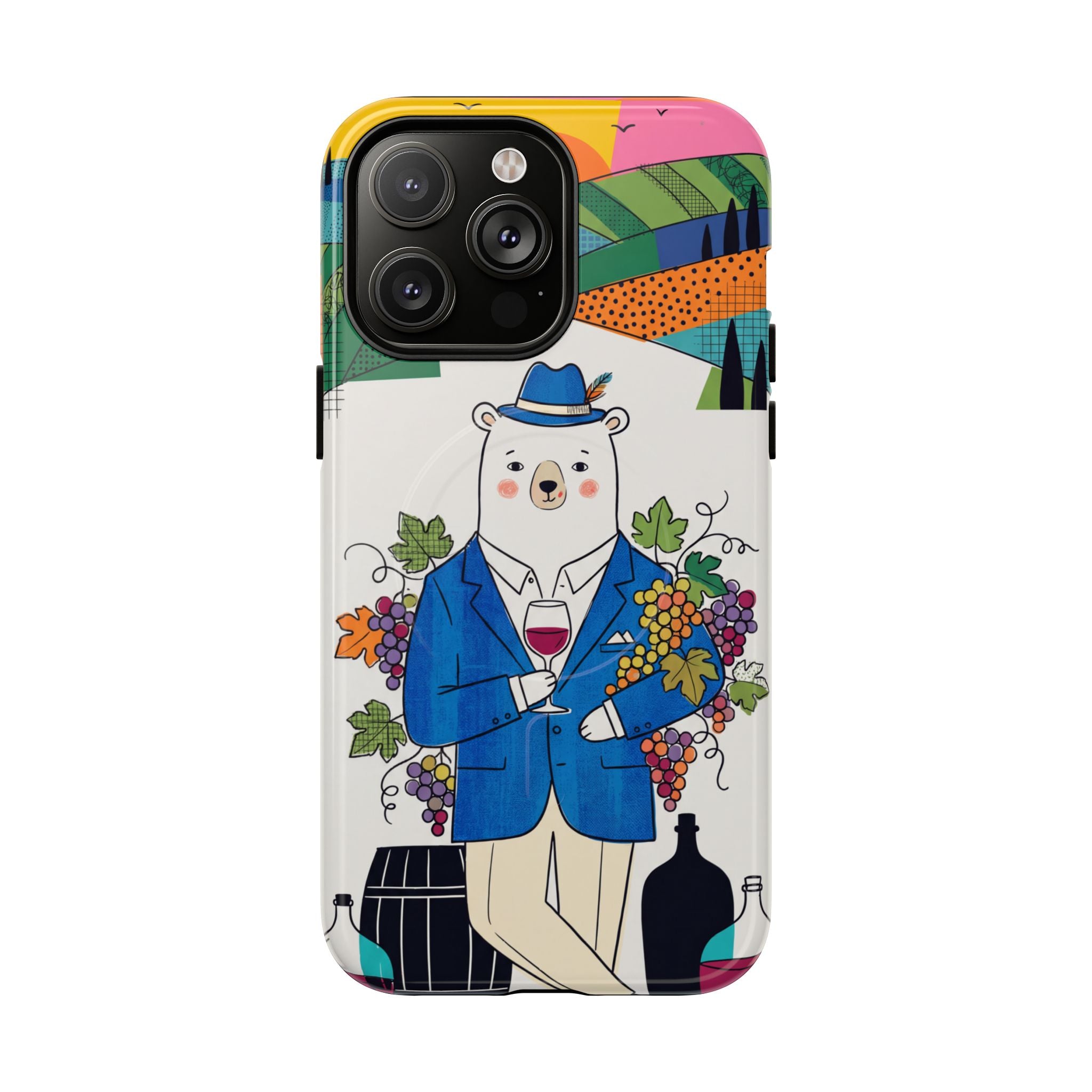 Dapper Polar Bear Wine Lover Illustrated Protective MagSafe iPhone Case