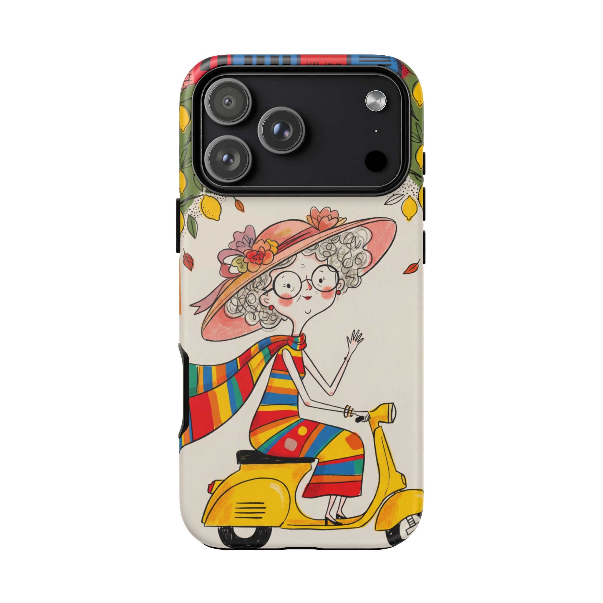 Vintage Scooter Granny iPhone Case | Colourful Retro Elderly Lady Design