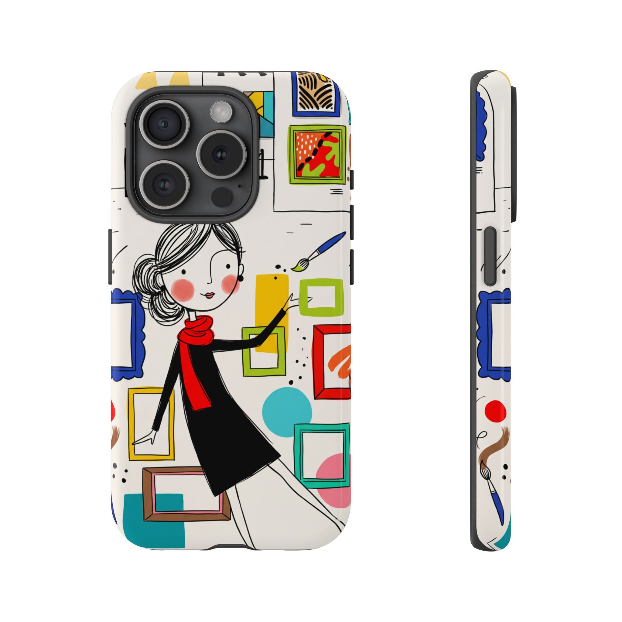 Art Gallery Illustration iPhone Case | Cute Woman with Frames Design