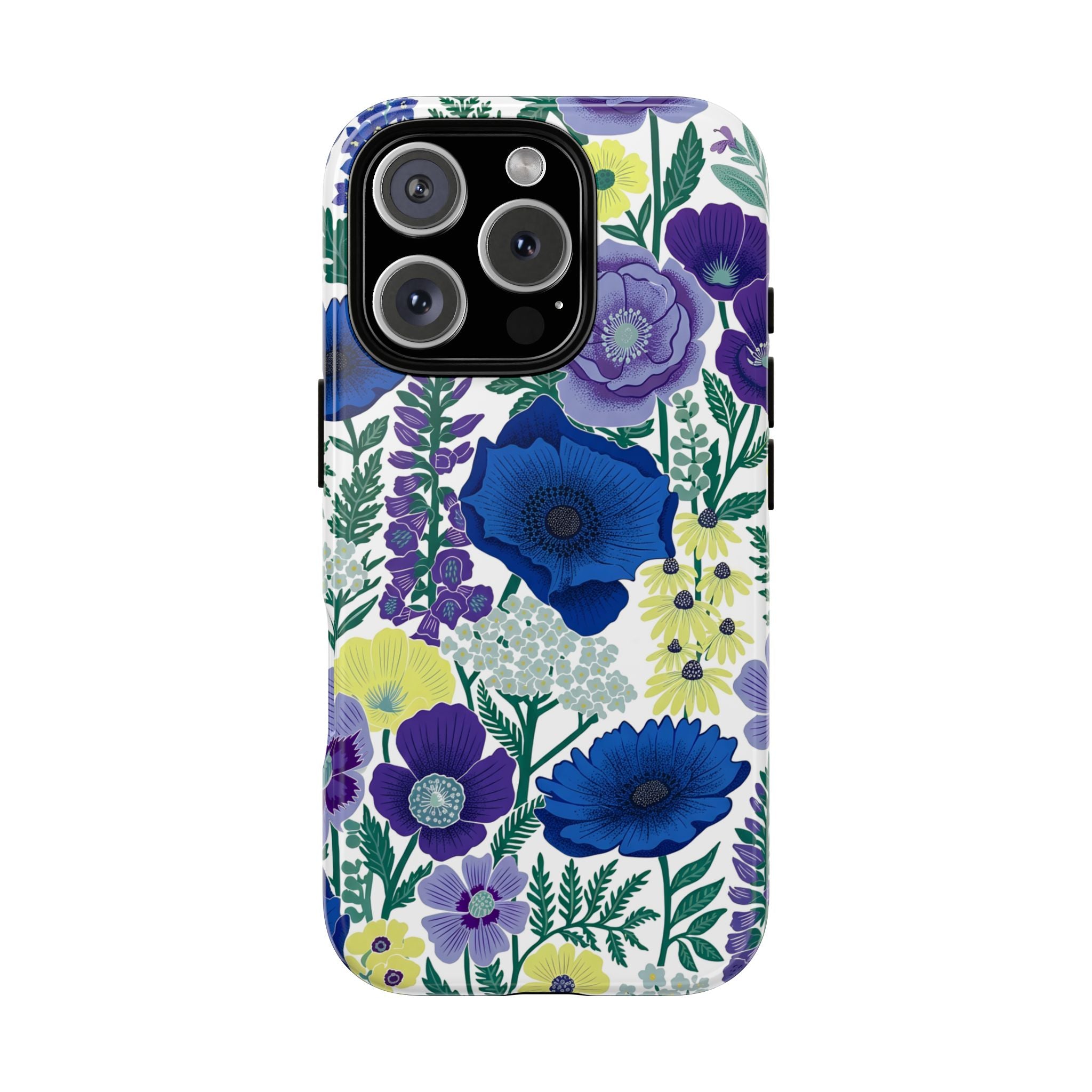 Floral Blue & Purple Tough iPhone Case | Protective Botanical Phone Cover