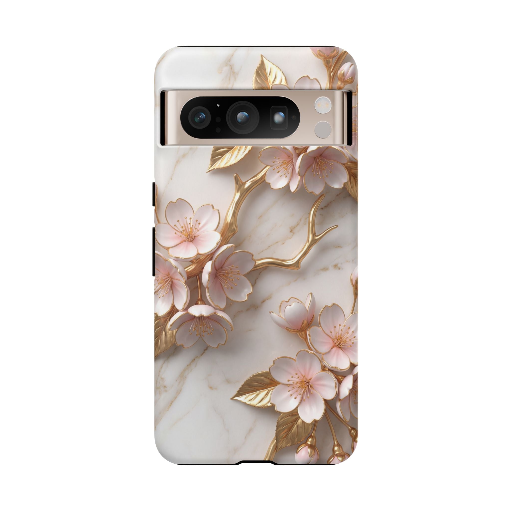 Floral Marble Google Pixel Case — Sakura Gold Cherry Blossom Tough Case