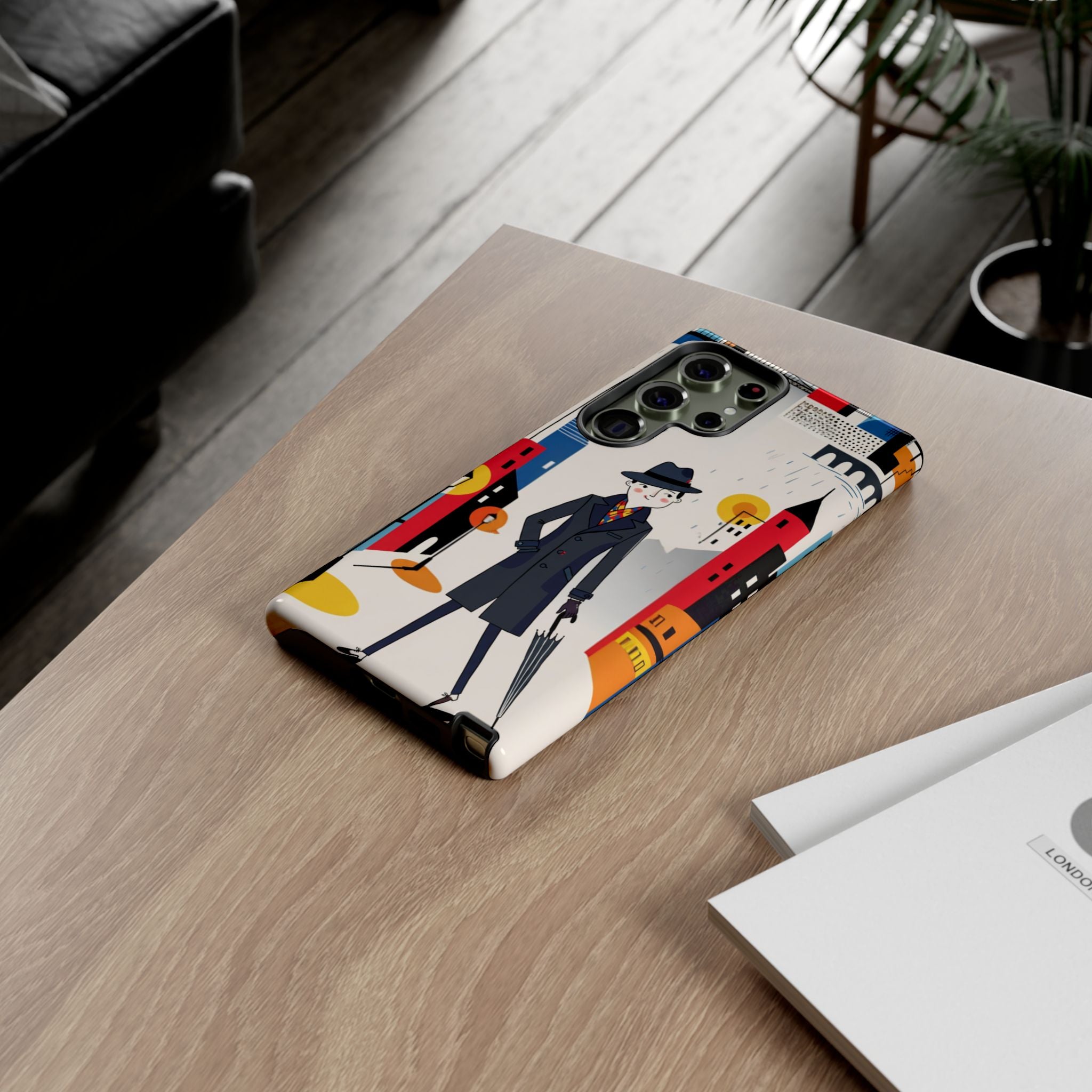 Retro Gentleman in Cityscape Illustration Samsung Galaxy Phone Case