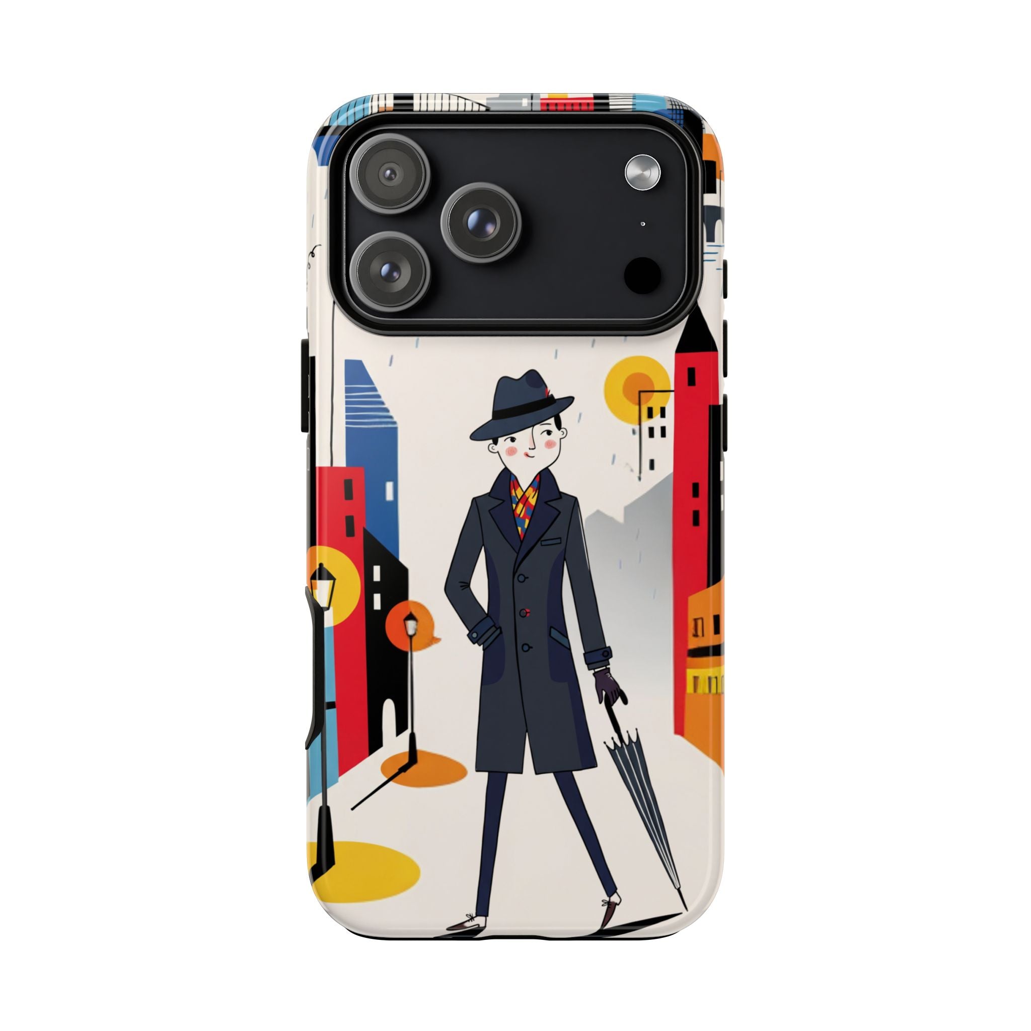 Retro Gentleman in Cityscape Illustration iPhone Case