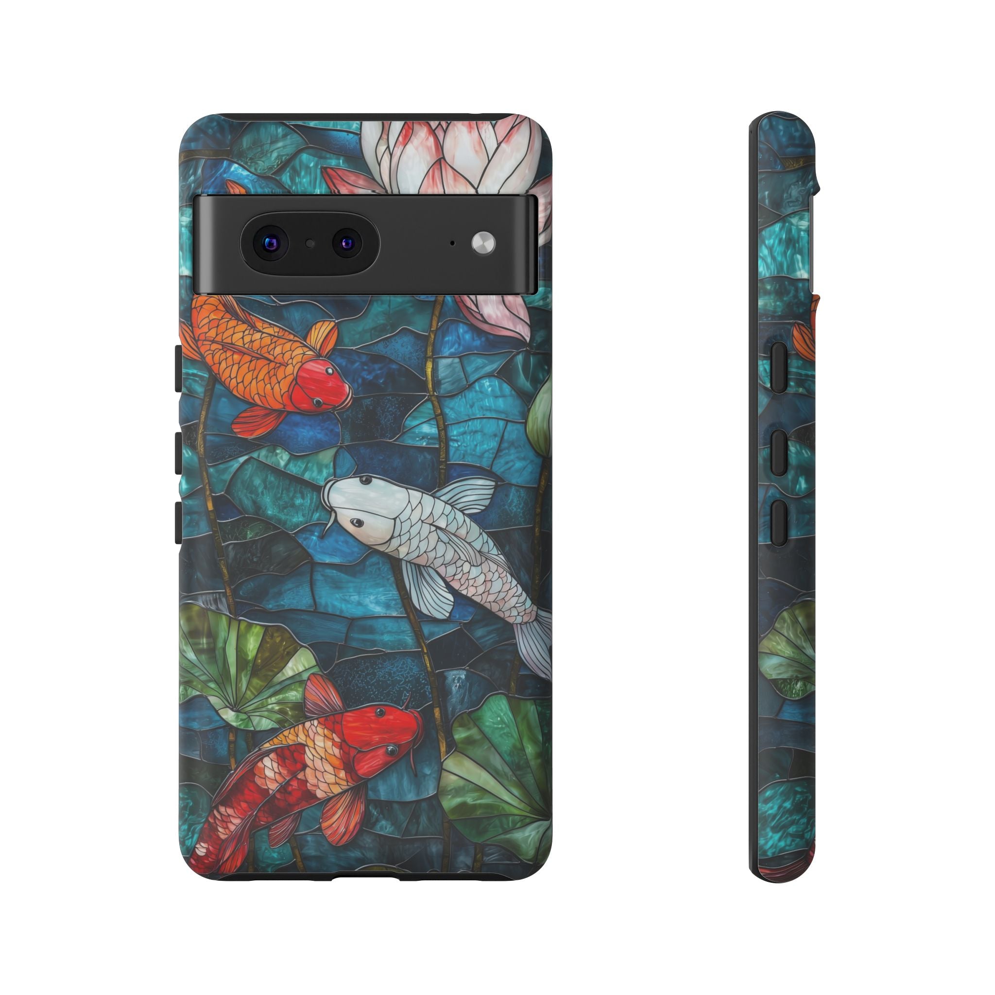 Koi Pond Tough Google Pixel Case — Stained Glass Lotus & Koi Design