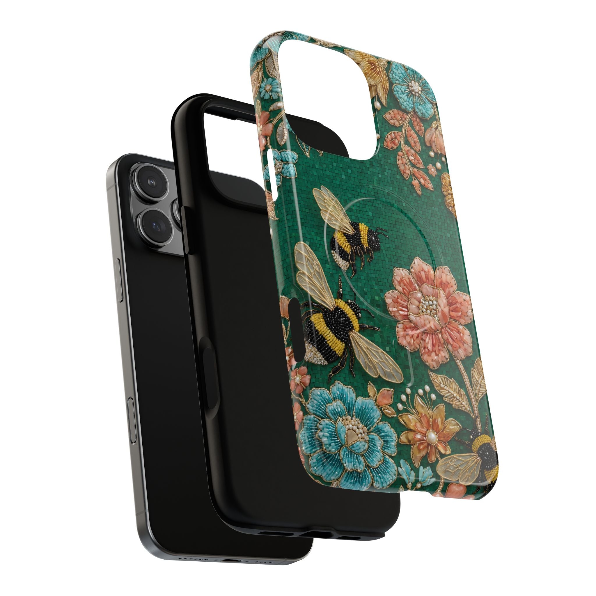 Floral Bumblebee Tough MagSafe iPhone Case | Protective Botanical Phone Cover