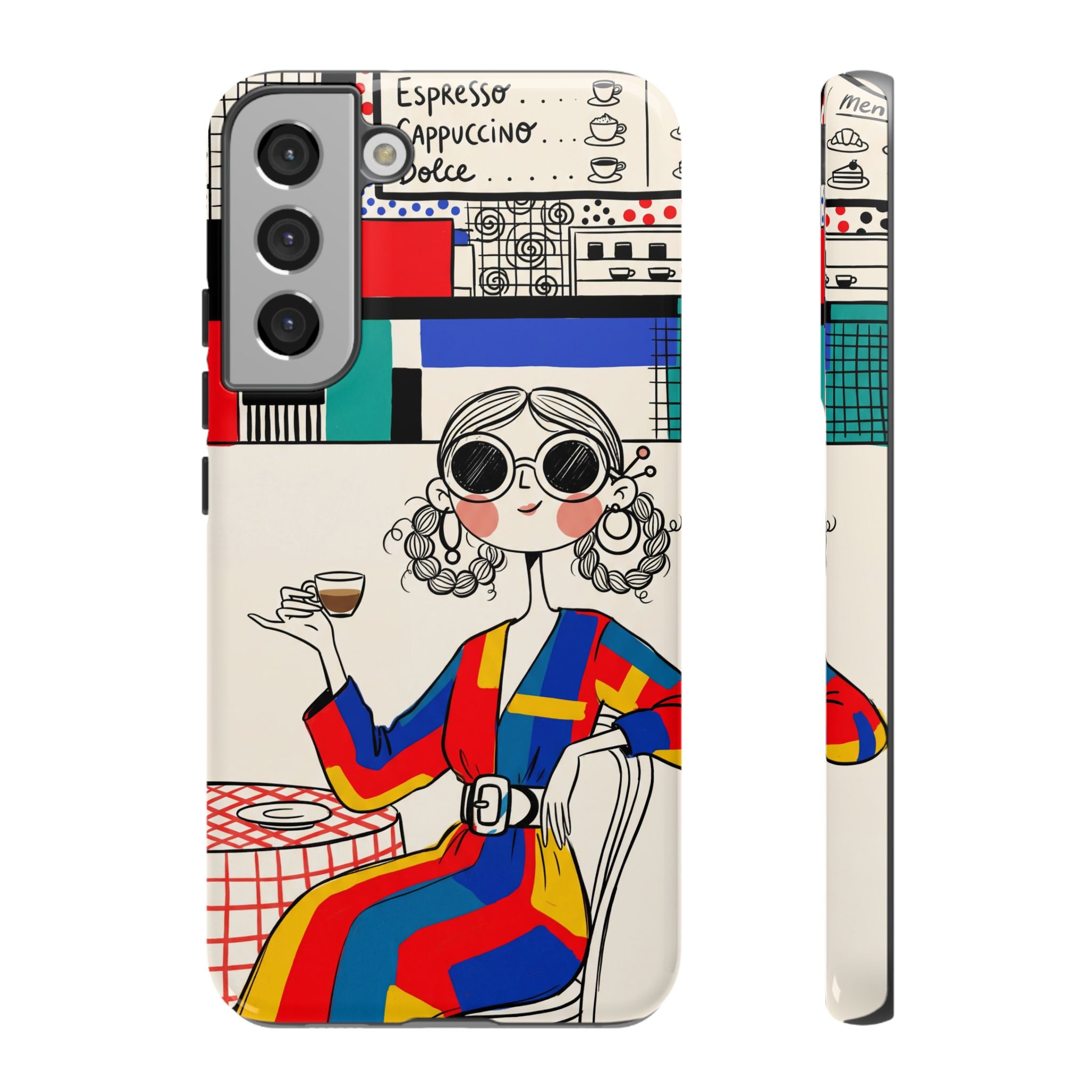 Retro Cafe Samsung Galaxy Phone Case | Colourful Chic Woman Illustration