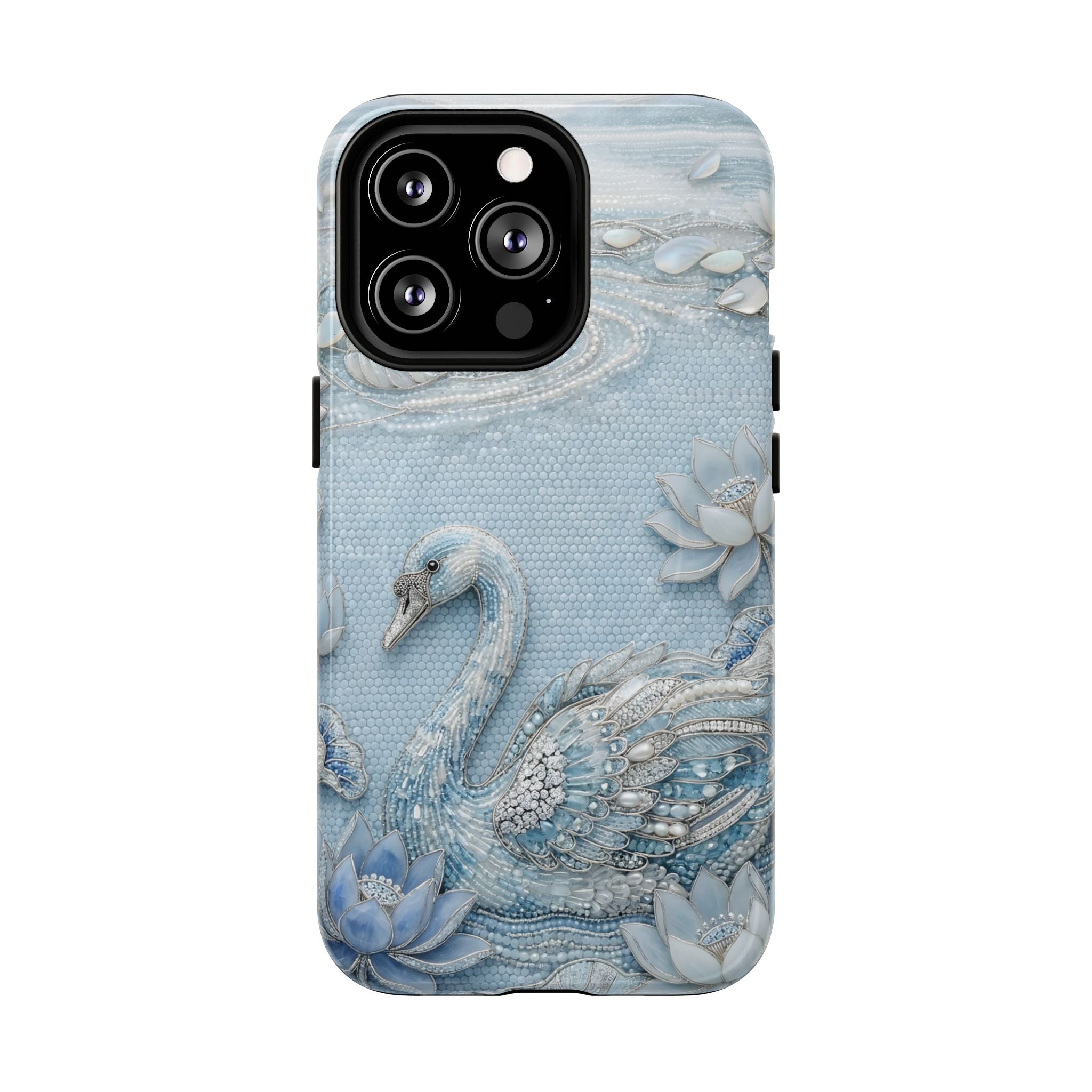 Swan Lake Floral MagSafe iPhone Case | Sparkling Blue Swan Protective Case
