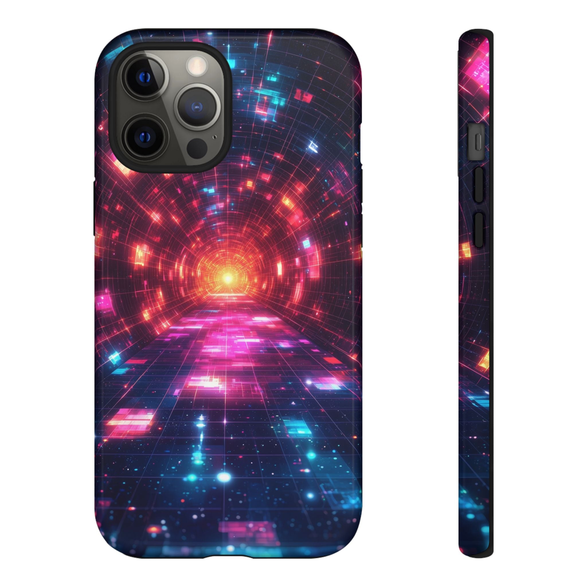 Neon Tunnel Tough iPhone Case — Retro Futuristic Galaxy Design