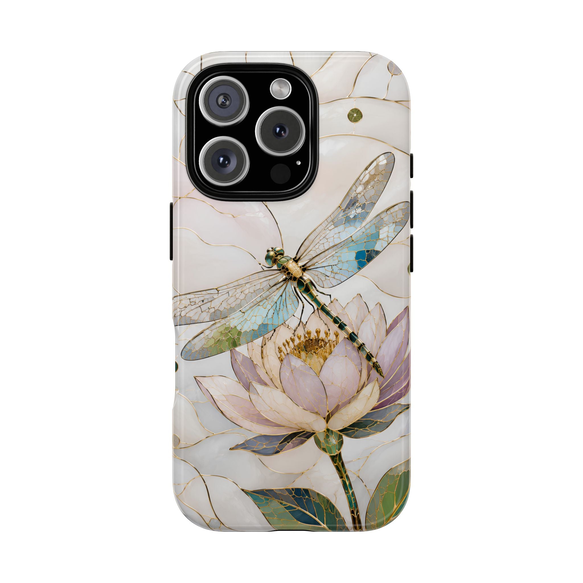Dragonfly Lotus iPhone Case | Stained Glass Floral Phone Case