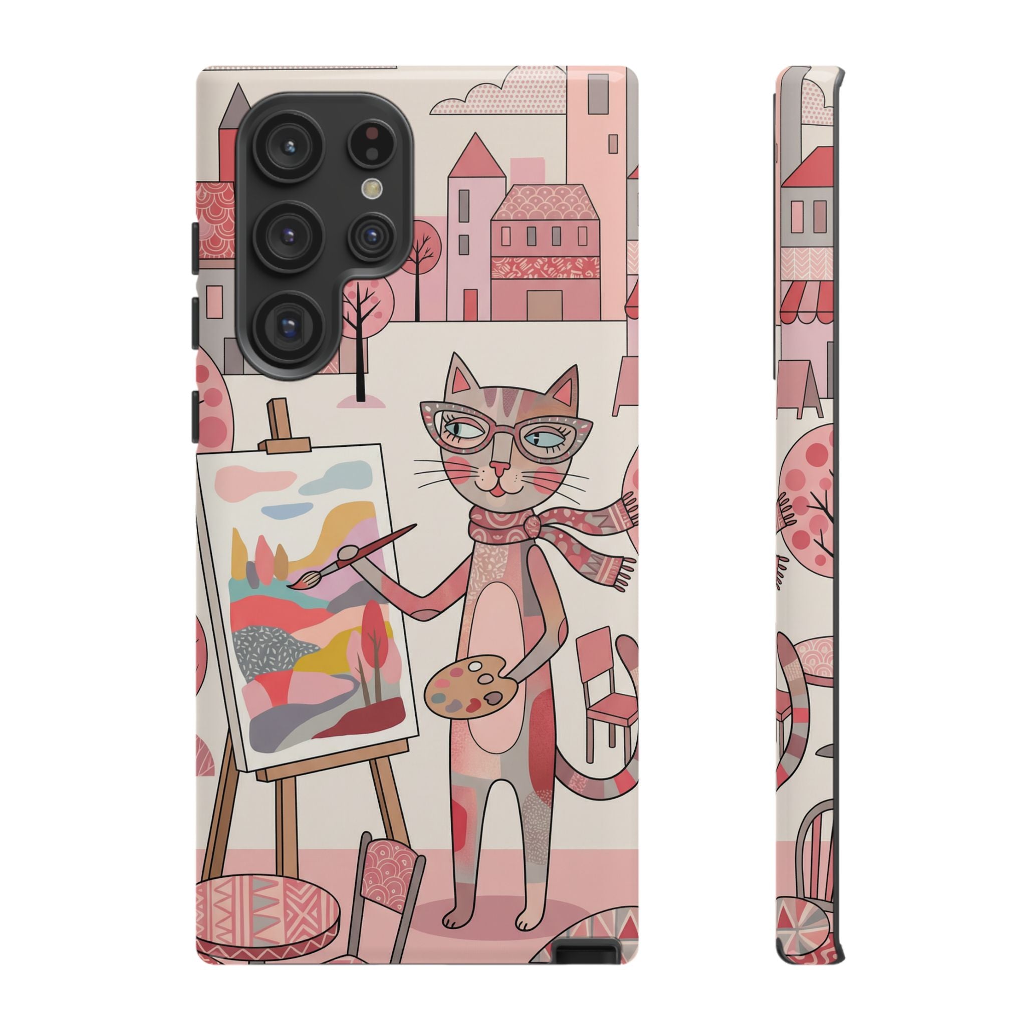 Artistic Cat Samsung Galaxy Phone Case | Painter Kitty Illustration Tough Case