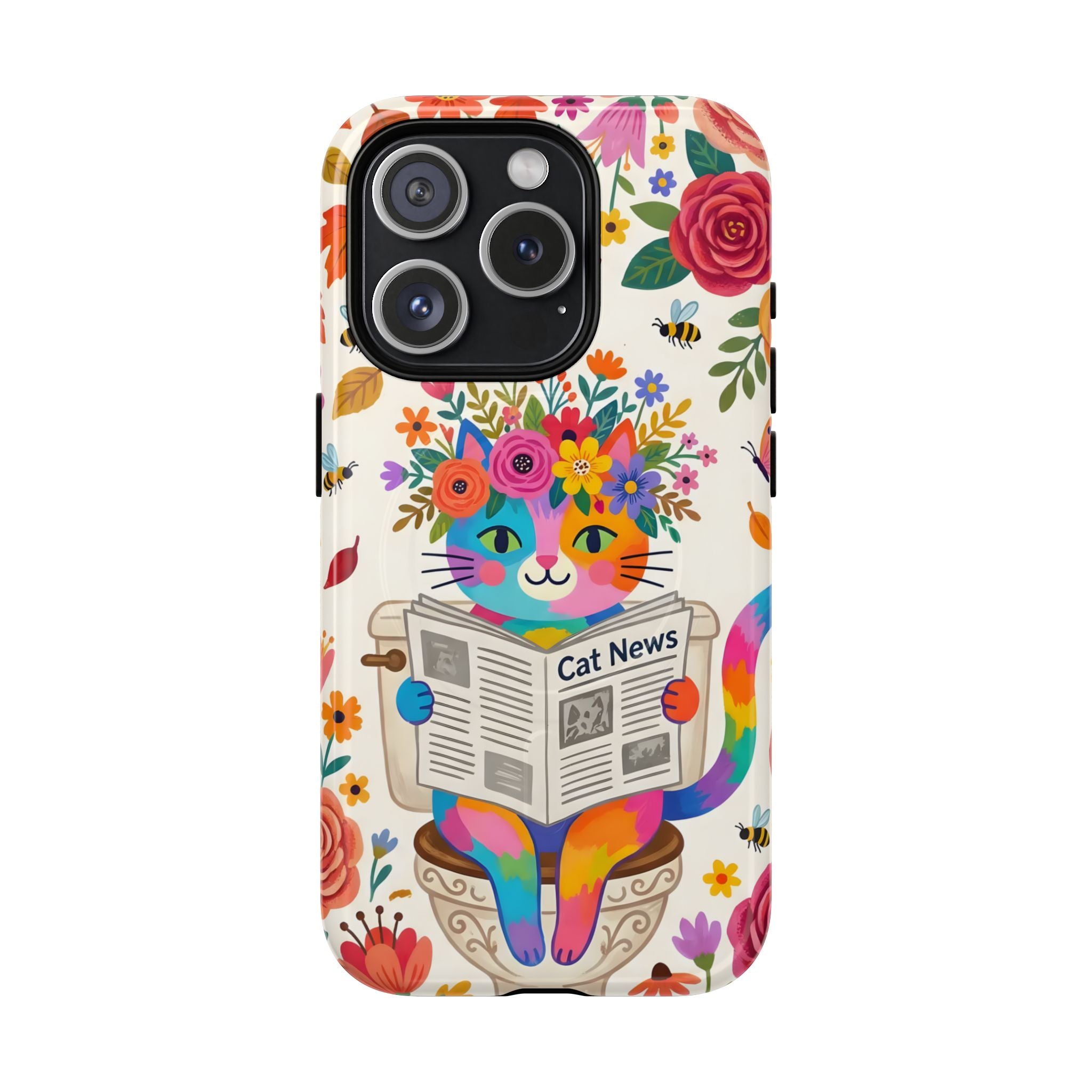Floral Rainbow Cat MagSafe iPhone Case | Cat News Design