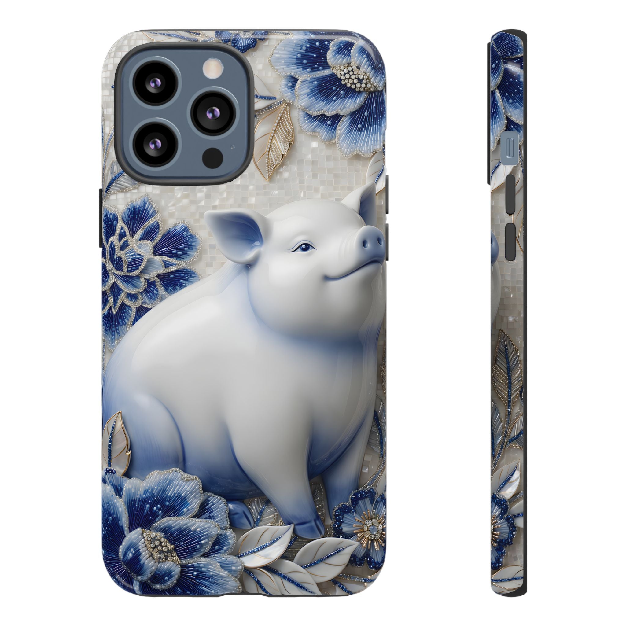 Asian Zodiac Pig iPhone Case | Blue & White Porcelain Slim Protective Shockproof Case| Year of the Pig Gift